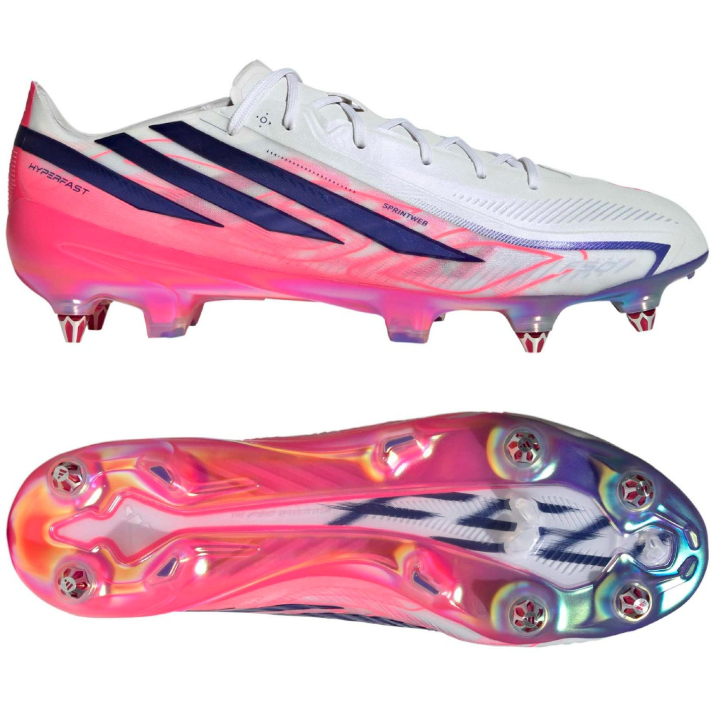 adidas F50 Hyperfast Elite Crampons Vissés Chaussures de Foot (SG) Blanc Mauve Rose