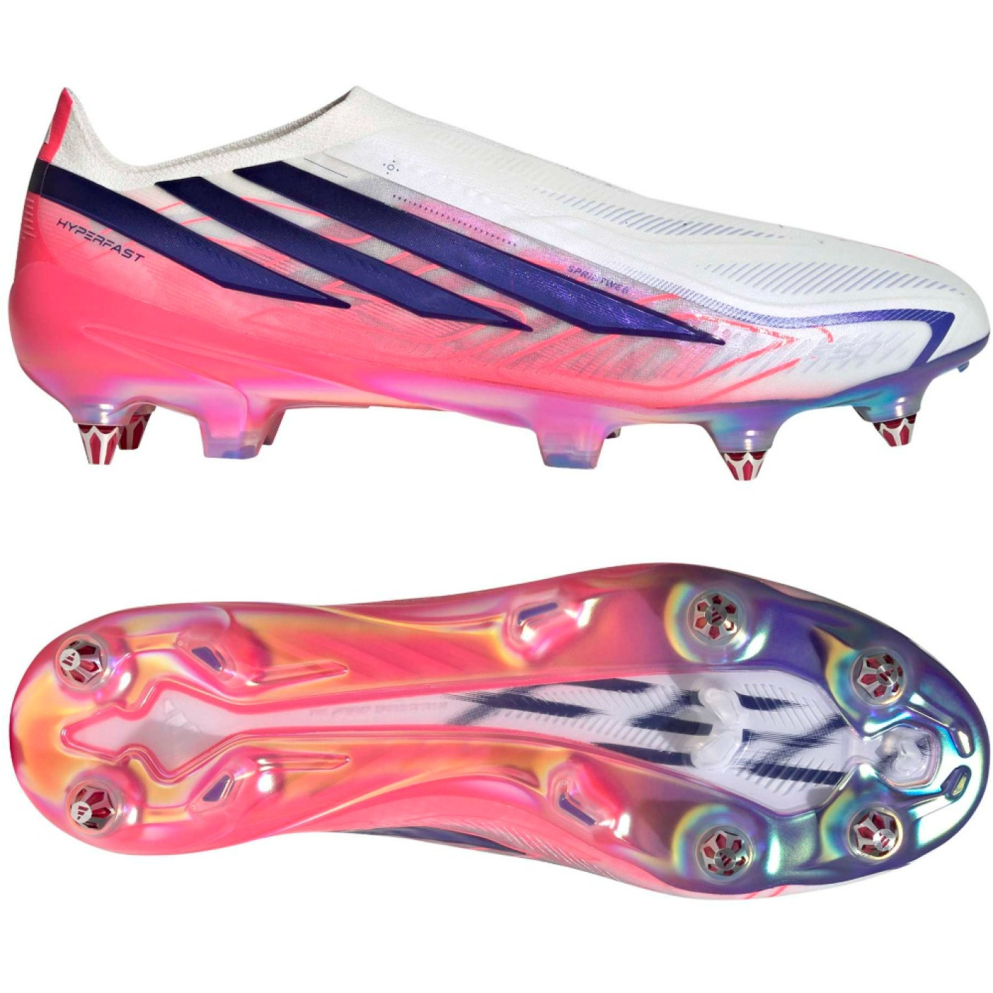 adidas F50 Hyperfast Elite Sans Lacets Crampons Vissés Chaussures de Foot (SG) Blanc Mauve Rose
