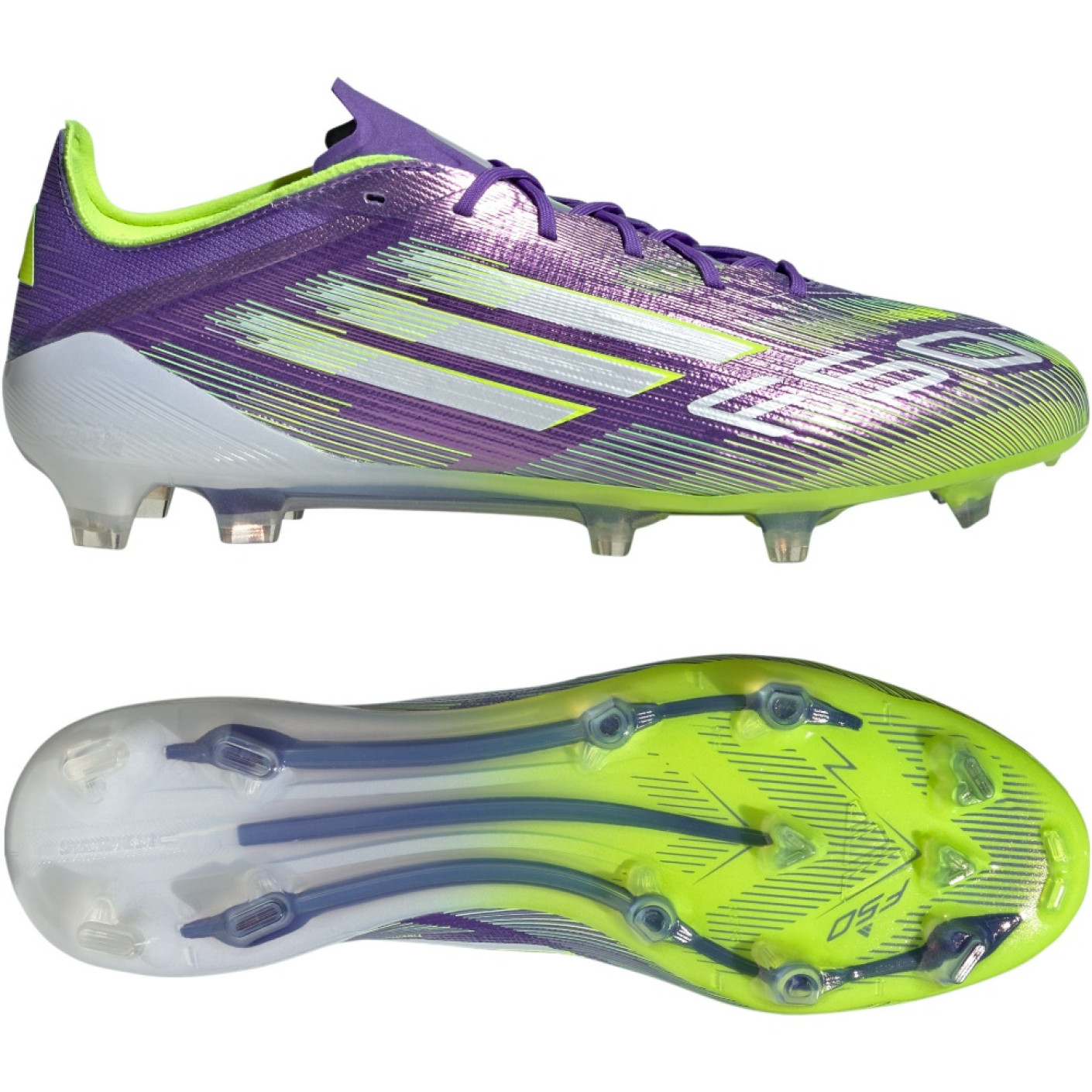 adidas F50 Elite Gazon Naturel Chaussures de Foot (FG) Mauve Blanc Néon Jaune