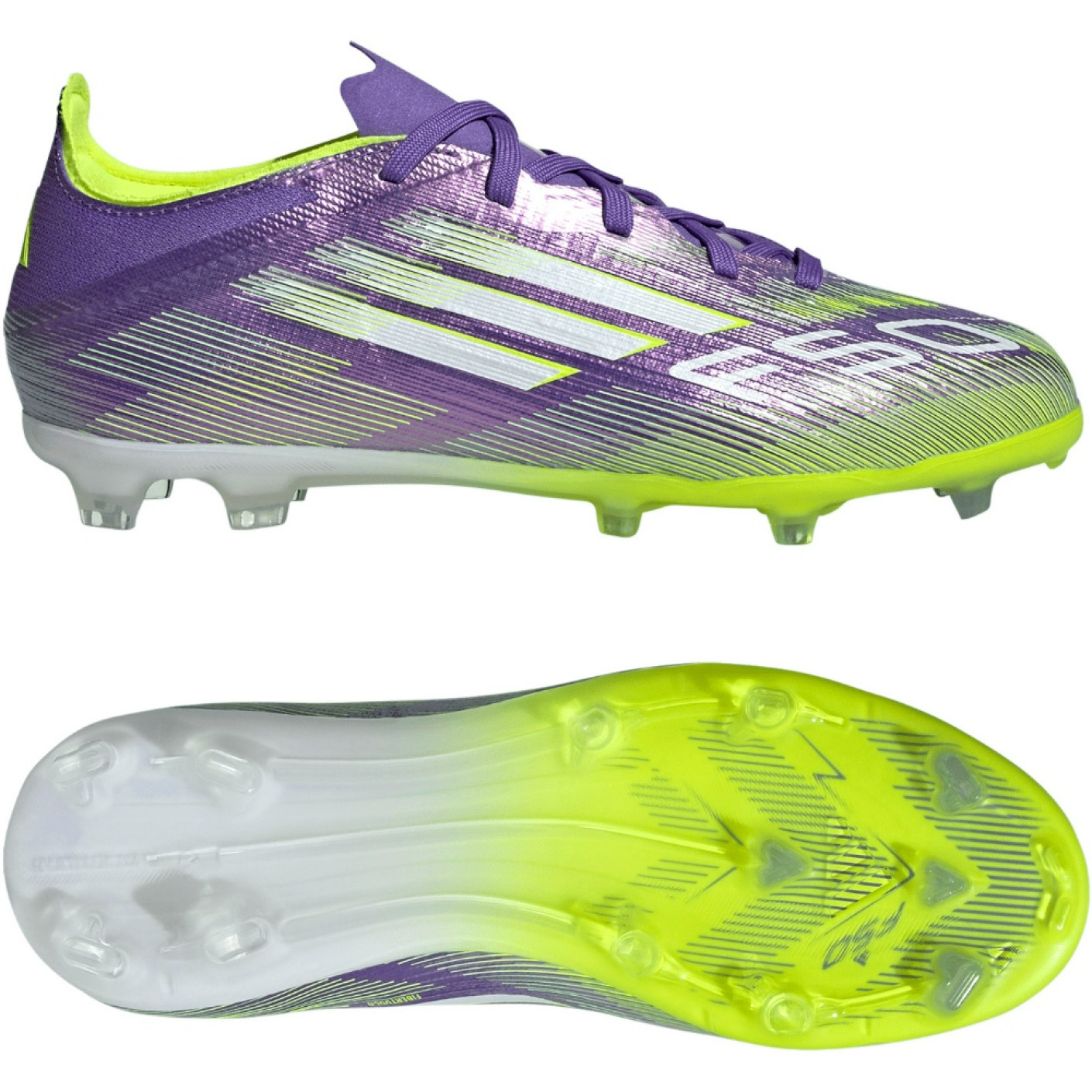 adidas F50 Elite Gazon Naturel Chaussures de Foot (FG) Enfants Mauve Blanc Néon Jaune