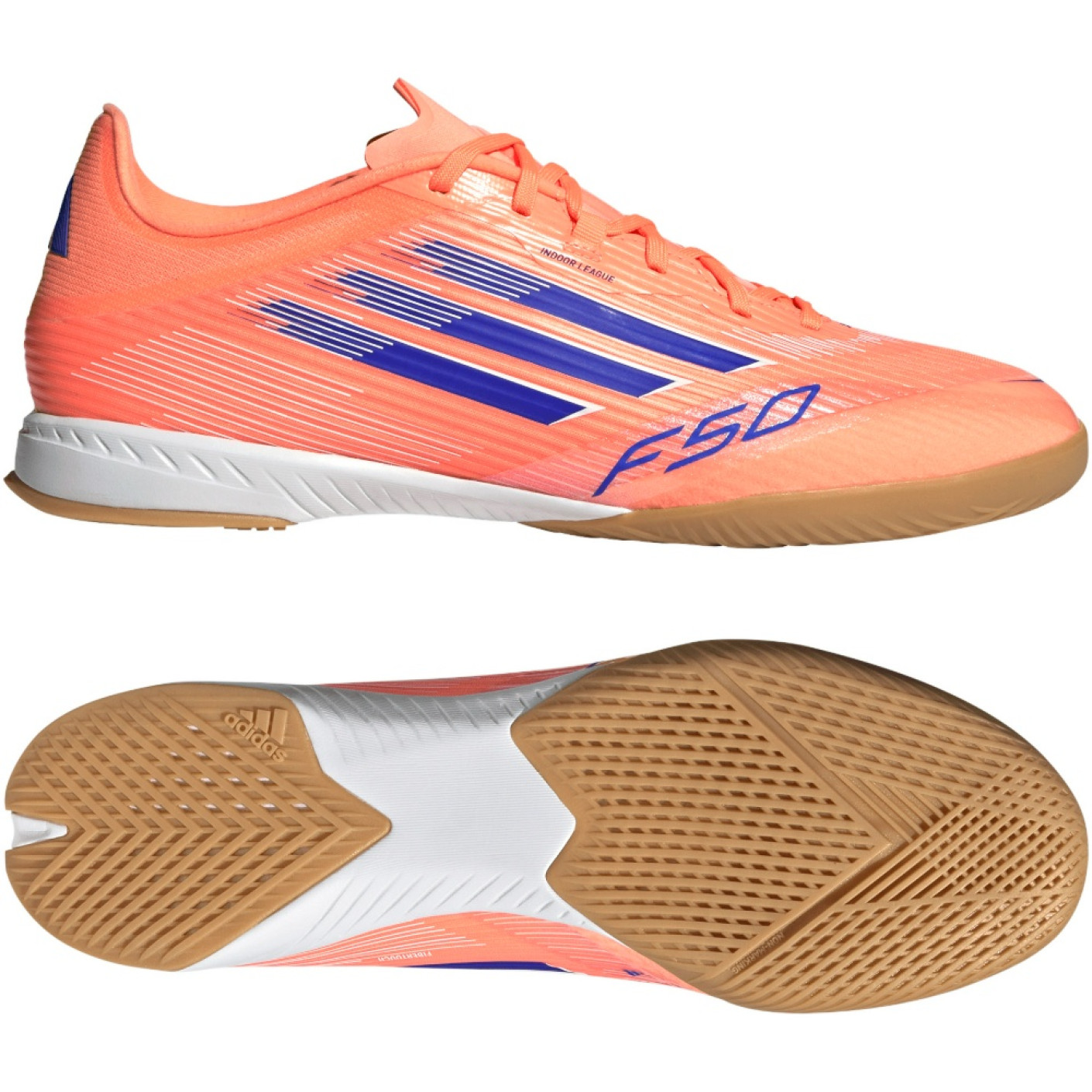 adidas F50 League Chaussures de Foot en Salle (IN) Orange Bleu Blanc