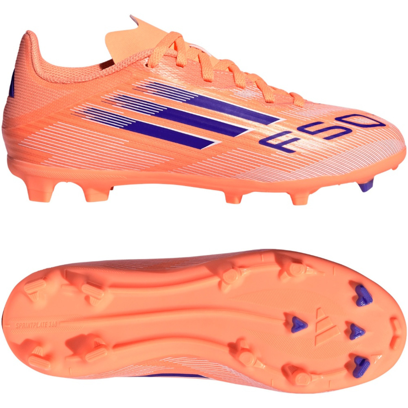 adidas F50 League Gazon Naturel Gazon Artificiel Chaussures de Foot (MG) Enfants Mauve Orange Bleu Blanc