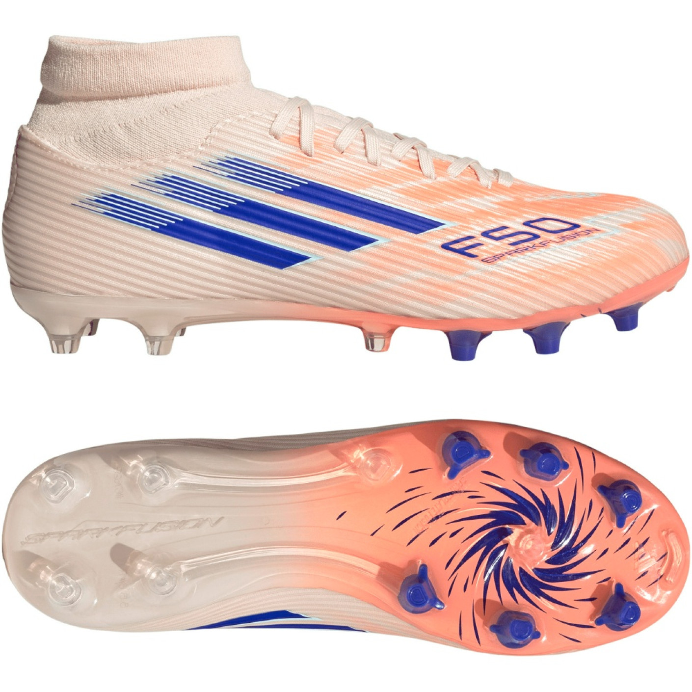 adidas F50 Sparkfusion League Gazon Naturel Artificiel Chaussures de Foot (MG) Femmes Orange Bleu
