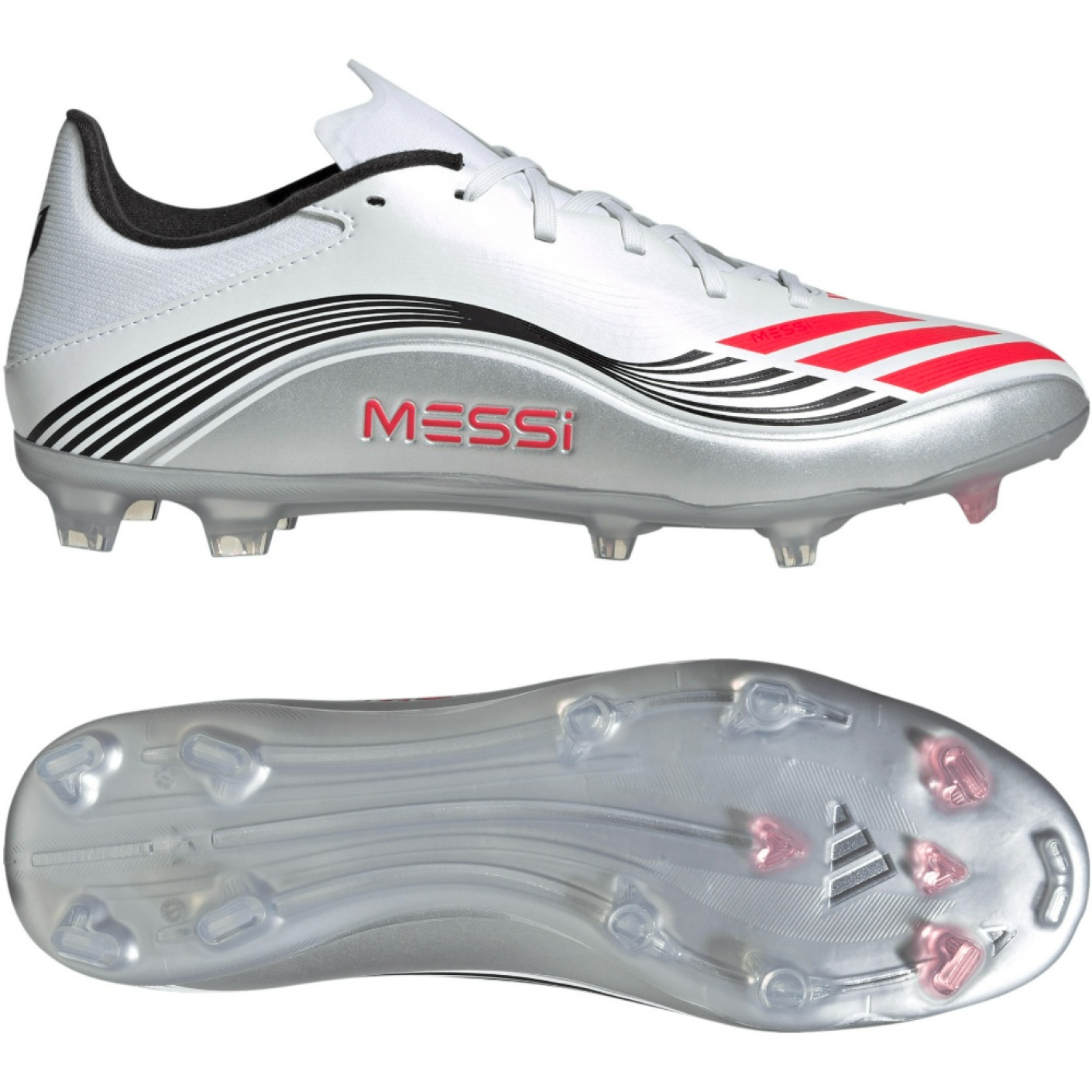 adidas F50 Messi League Gras / Kunstgras Voetbalschoenen (MG) Wit Zilver Rood