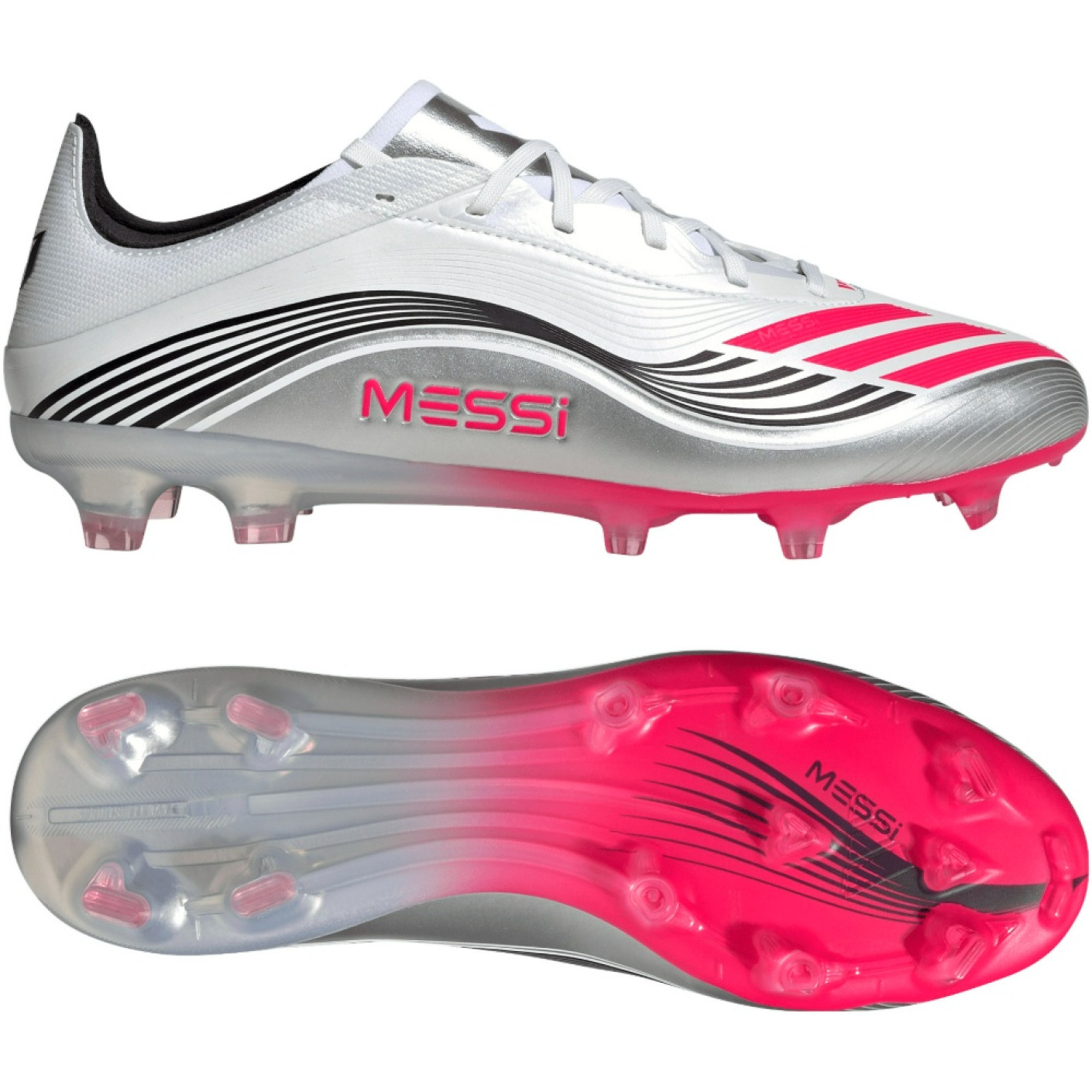 adidas F50 Messi Pro Gazon Naturel Chaussures de Foot (FG) Blanc Argenté Rouge