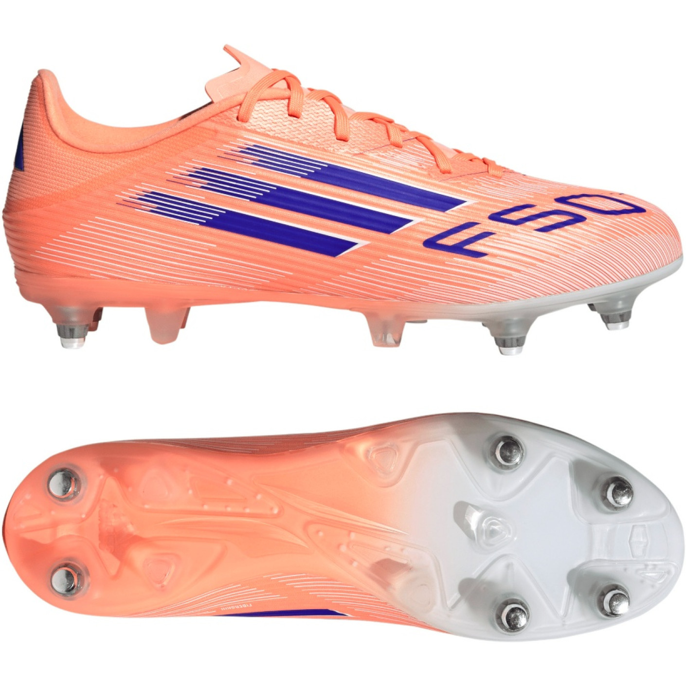 adidas F50 League IJzeren-Nop Voetbalschoenen (SG) Oranje Blauw Wit