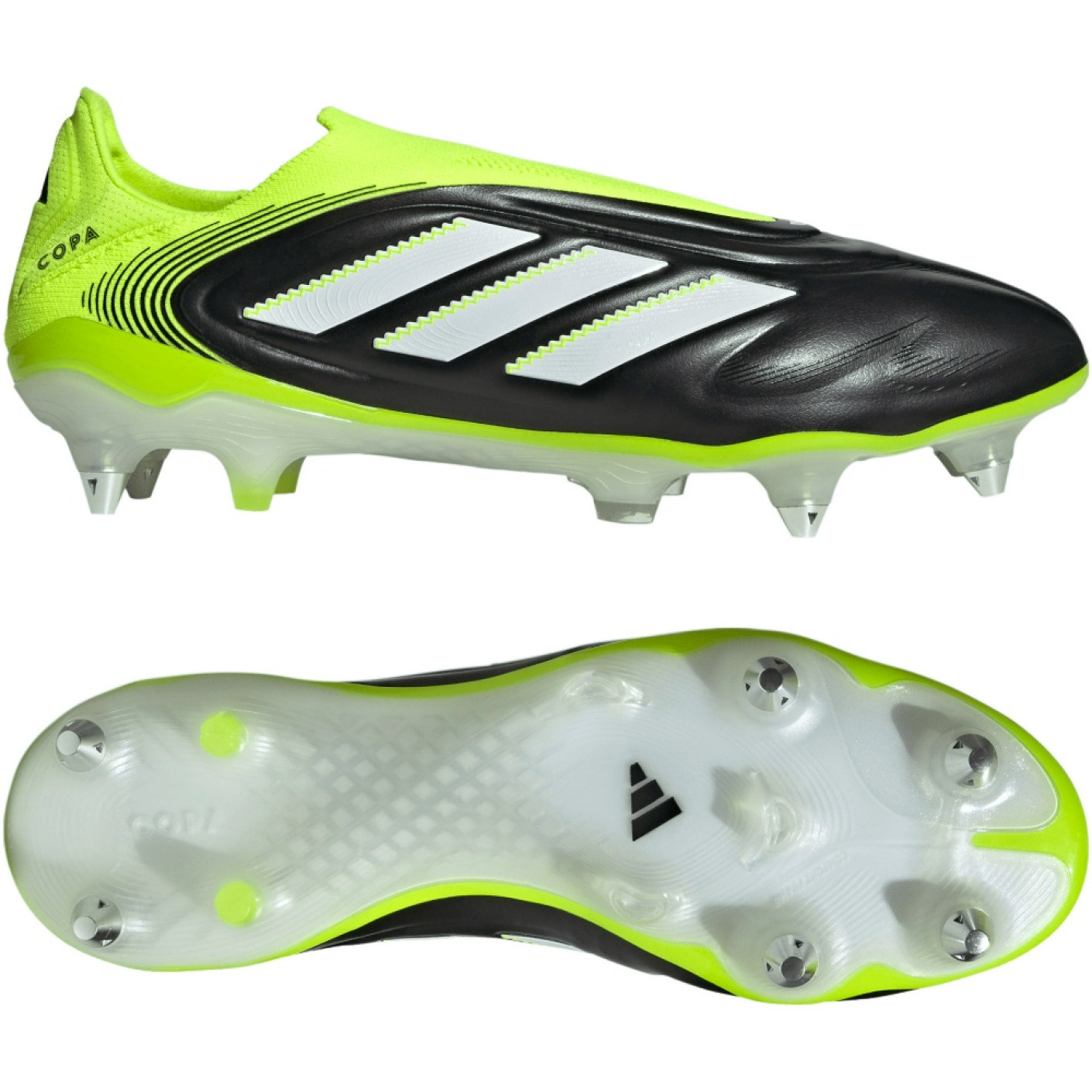 adidas Copa Pure III Elite Sans Lacets Crampons Vissés Chaussures de Foot (SG) Noir Blanc Jaune Néon