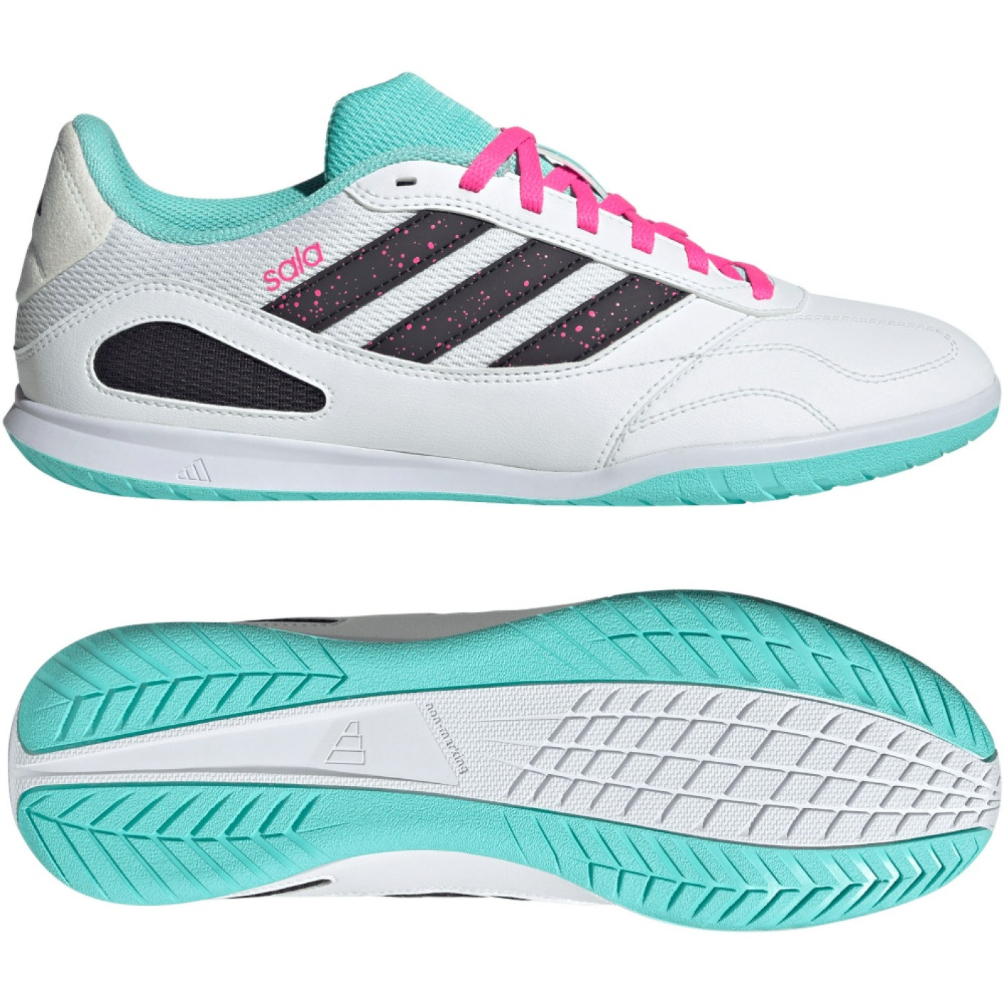 adidas Super Sala III Chaussures de Foot en Salle (IN) Blanc Noir Turquoise Rose