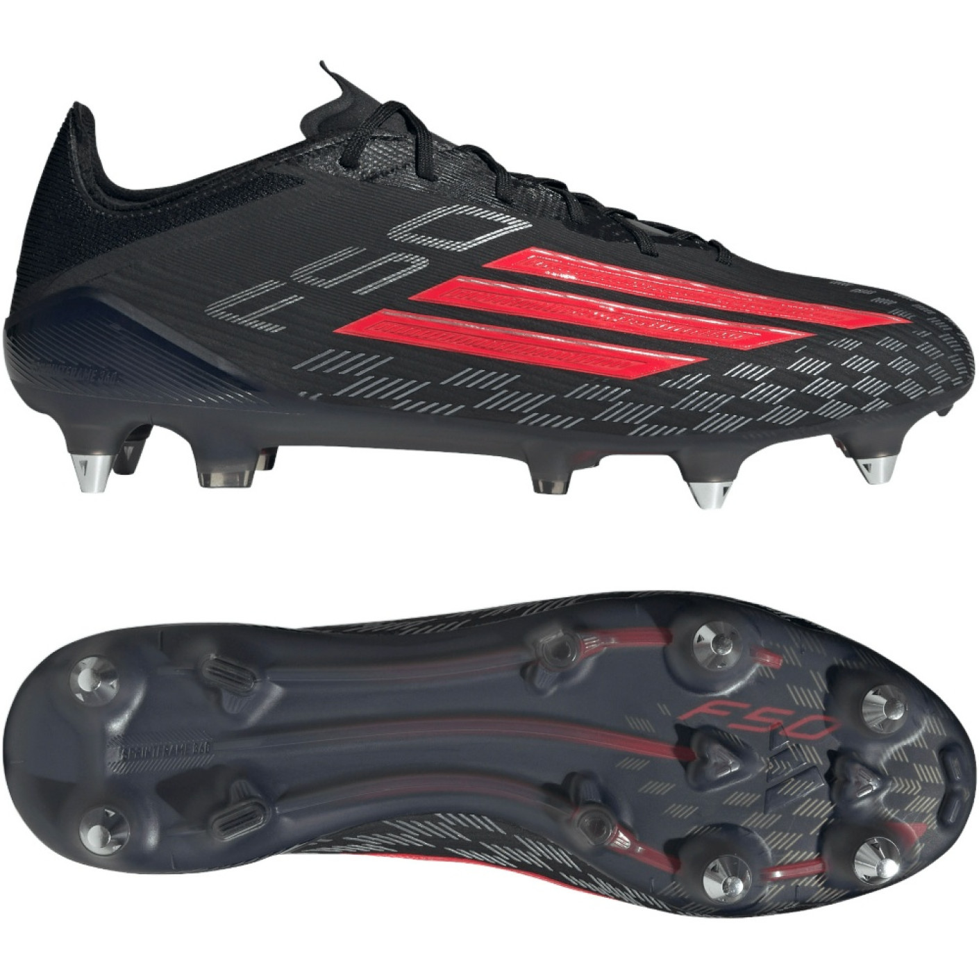 adidas F50 Elite IJzeren-Nop Voetbalschoenen (SG) Zwart Rood Donkergrijs