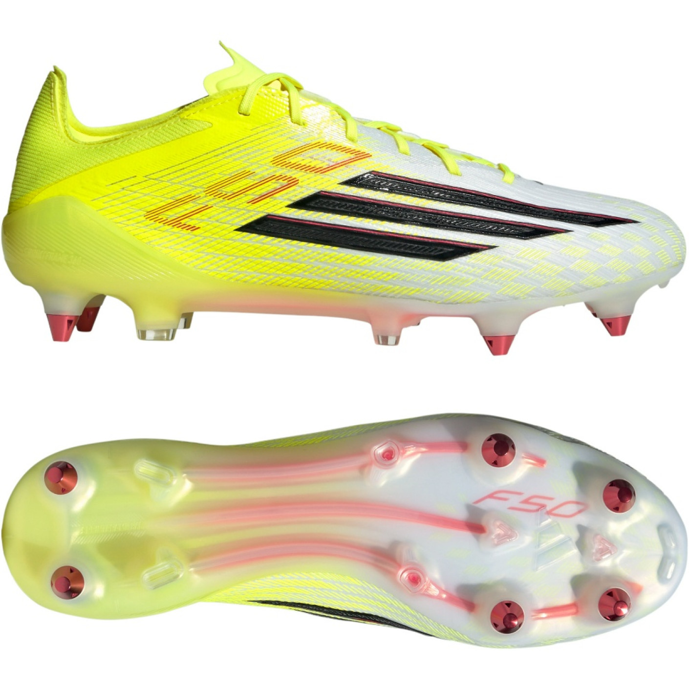 adidas F50 Elite Crampons Vissés Chaussures de Foot (SG) Néon Jaune Noir Rouge