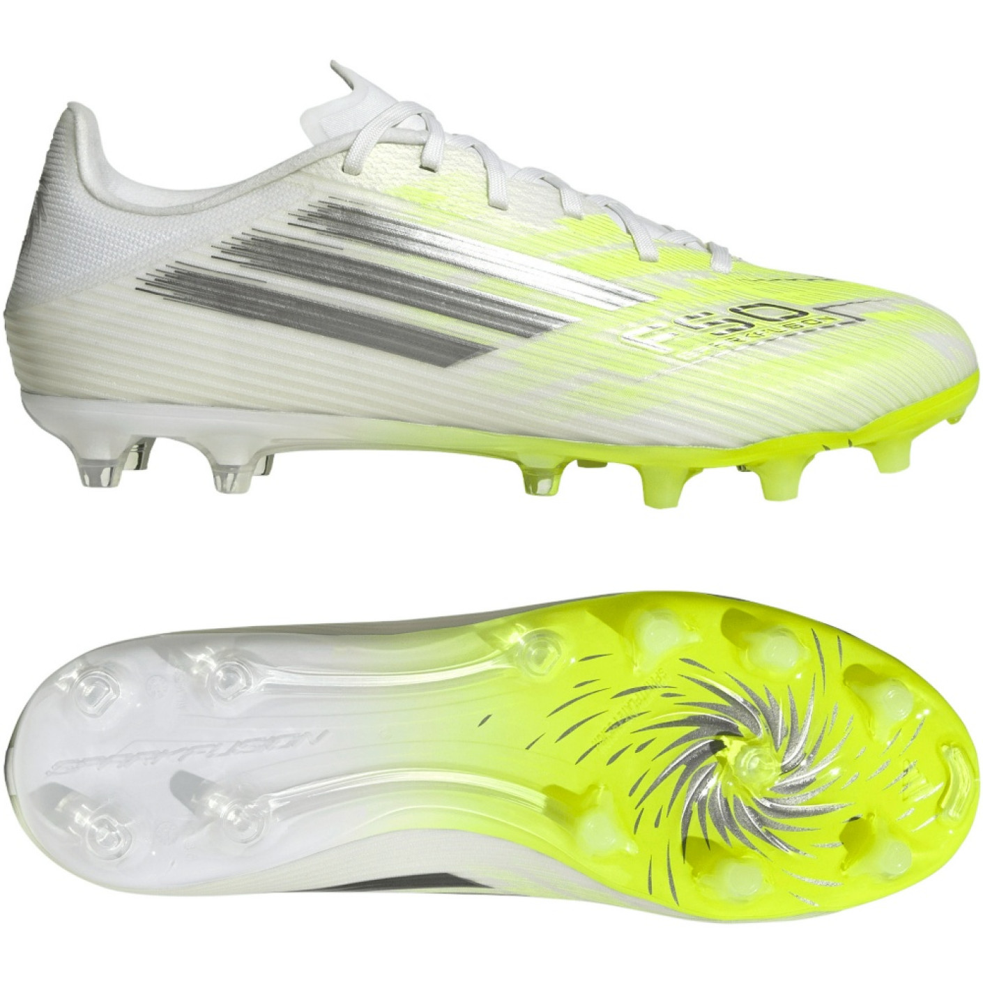 adidas F50 Sparkfusion League Low Gazon Naturel Artificiel Chaussures de Foot (MG) Femmes Blanc Gris Néon Jaune