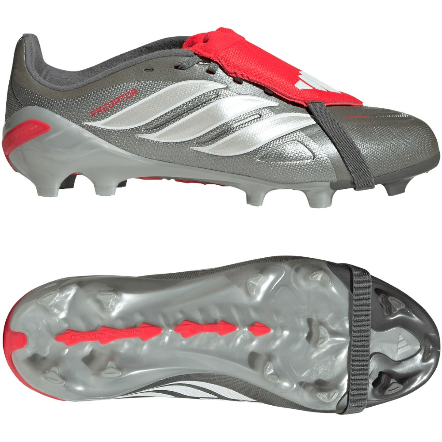 adidas Predator League FT Gazon Naturel Chaussures de Foot (FG) Enfants Gris Foncé Blanc Argenté Rouge
