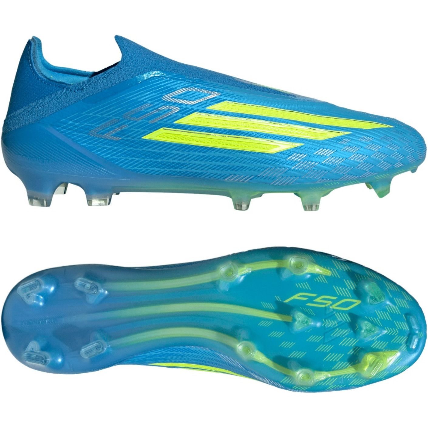 adidas F50 Elite Sans Lacets Gazon Naturel Chaussures de Foot (FG) Bleu Néon Jaune