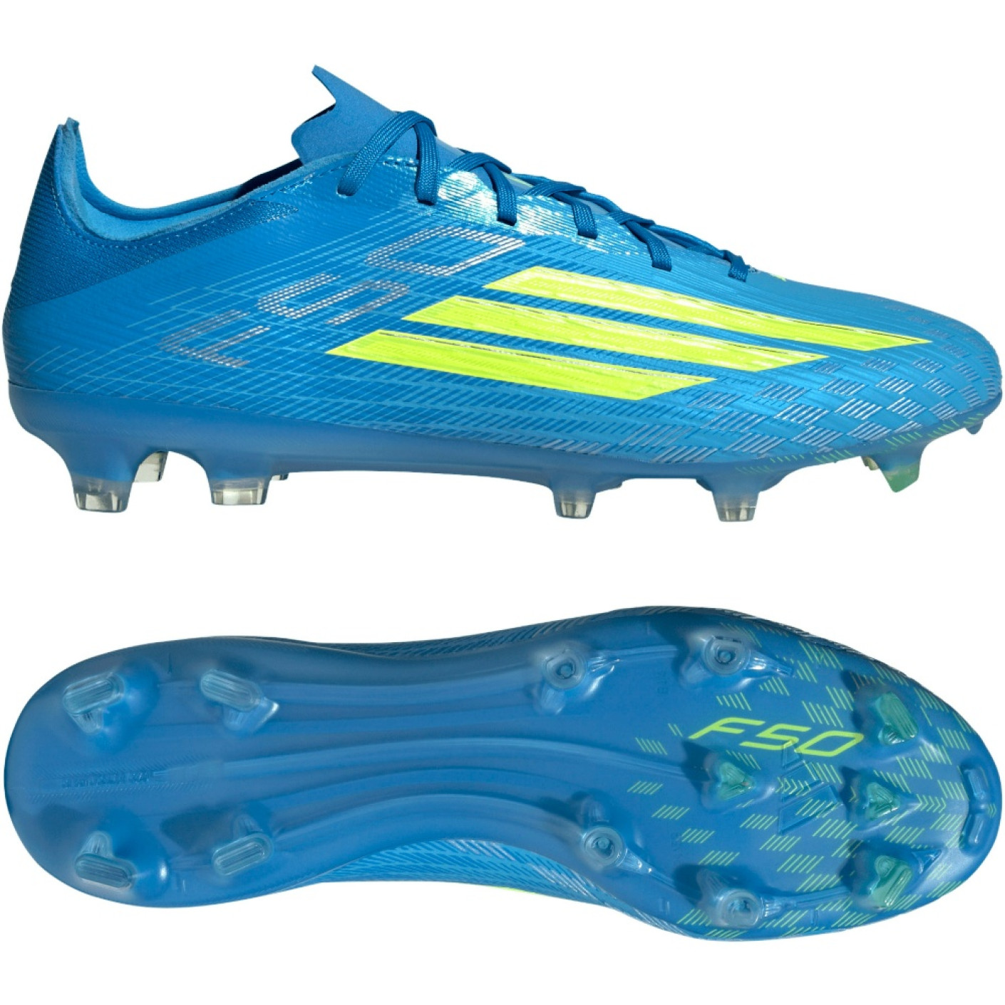 adidas F50 Pro Gazon Naturel Chaussures de Foot (FG) Bleu Néon Jaune