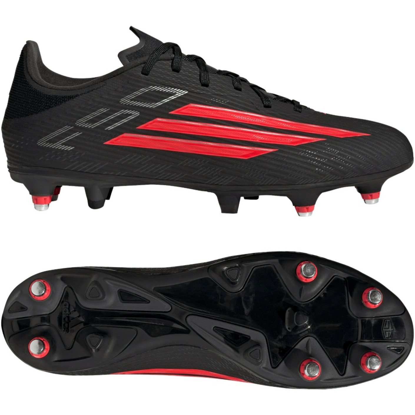 adidas F50 League IJzeren-Nop Voetbalschoenen (SG) Zwart Rood Donkergrijs