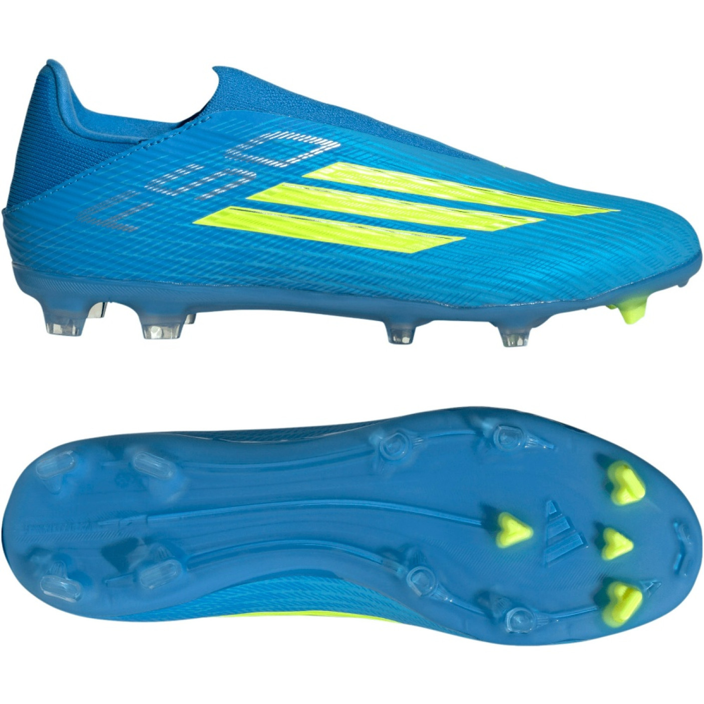adidas F50 League Sans Lacets Gazon Naturel Artificiel Chaussures de Foot (MG) Bleu Néon Jaune