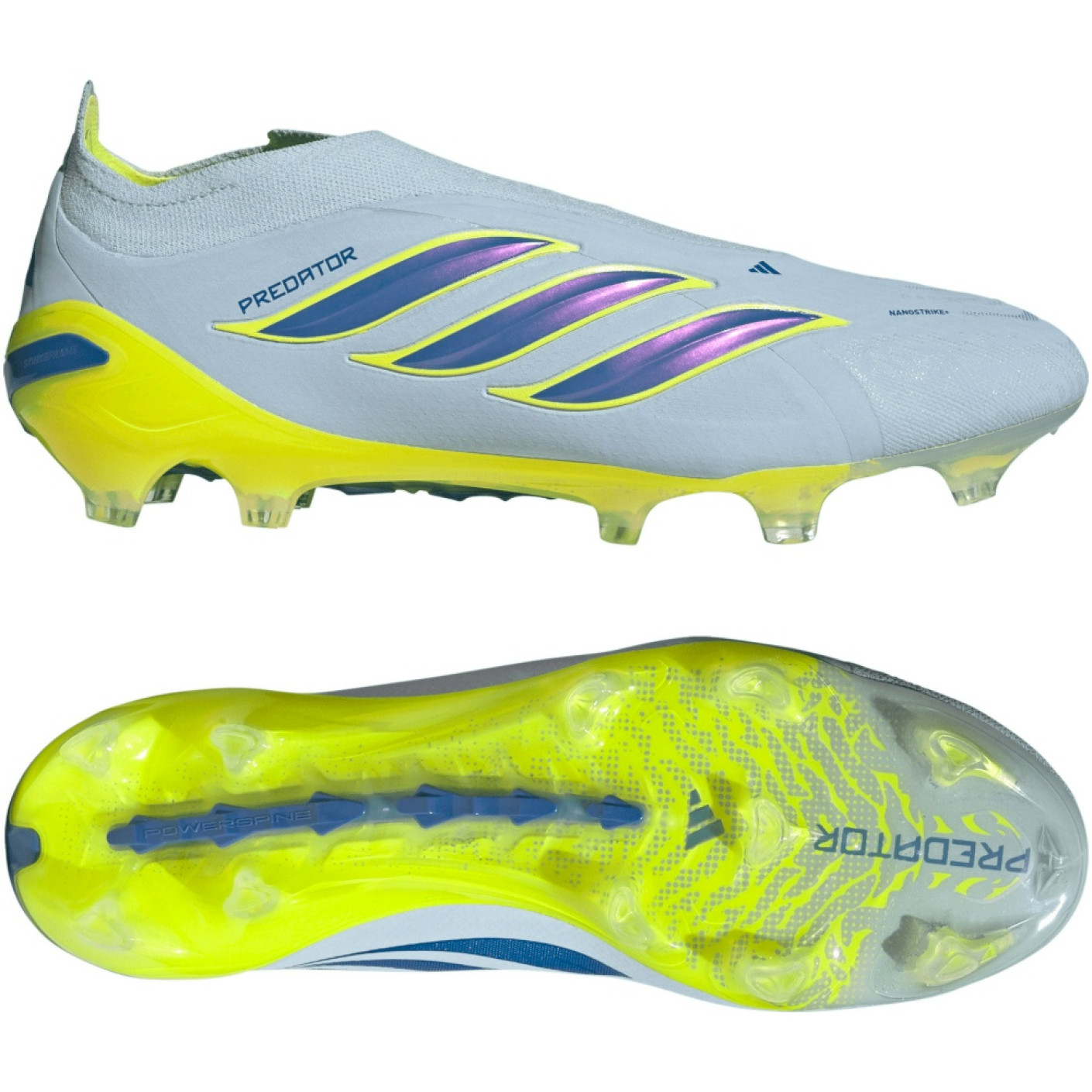 adidas Predator Elite Sans Lacets Gazon Naturel Chaussures de Foot (FG) Bleu Clair Bleu Jaune