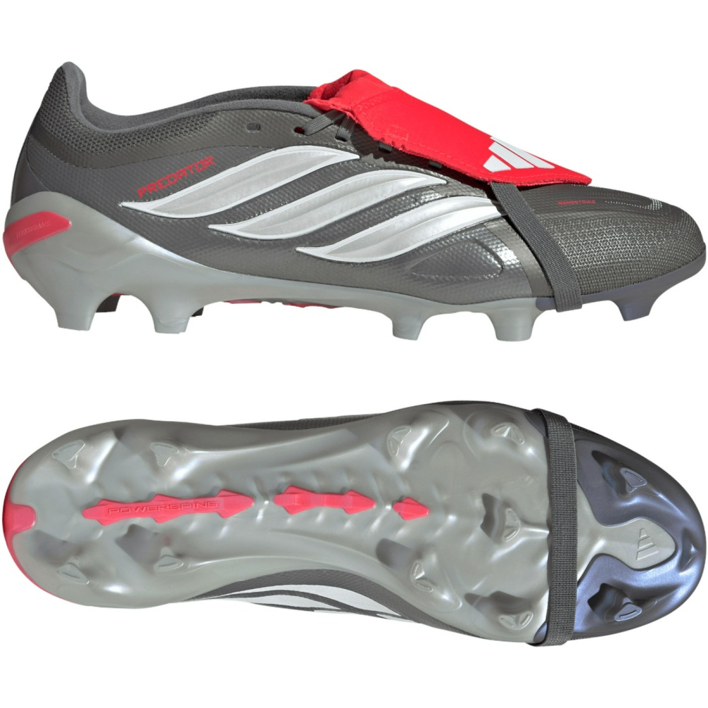 adidas Predator League FT Gazon Naturel Chaussures de Foot (FG) Gris Foncé Blanc Argenté Rouge