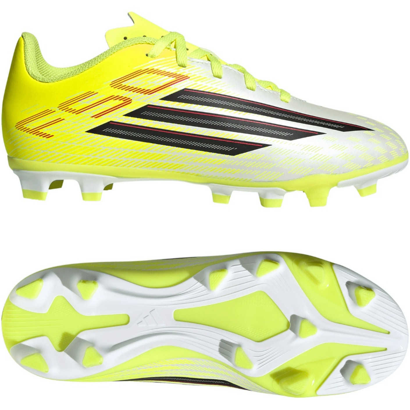 adidas F50 Club Gazon Naturel Gazon Artificiel Chaussures de Foot (MG) Enfants Néon Jaune Noir Rouge