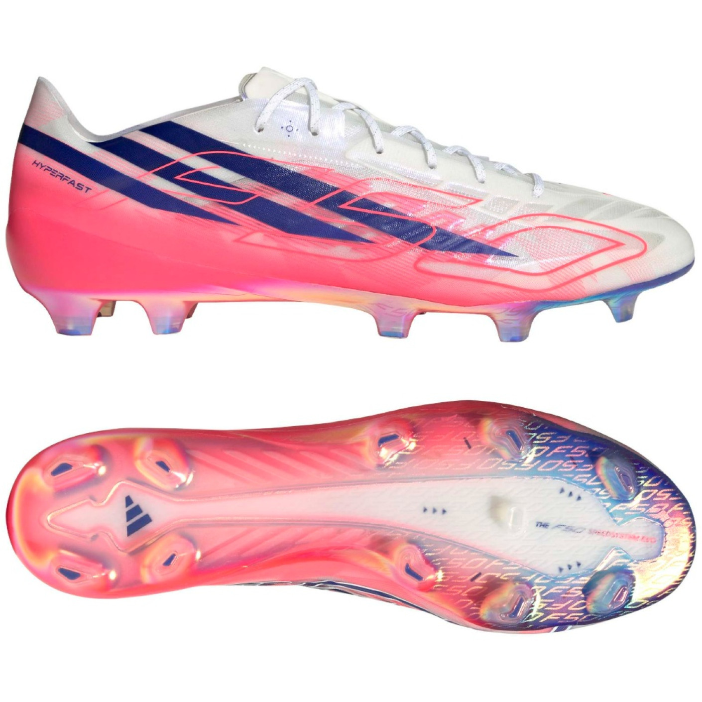 adidas F50 Hyperfast EVO Gras Voetbalschoenen (FG) Wit Felroze Donkerblauw