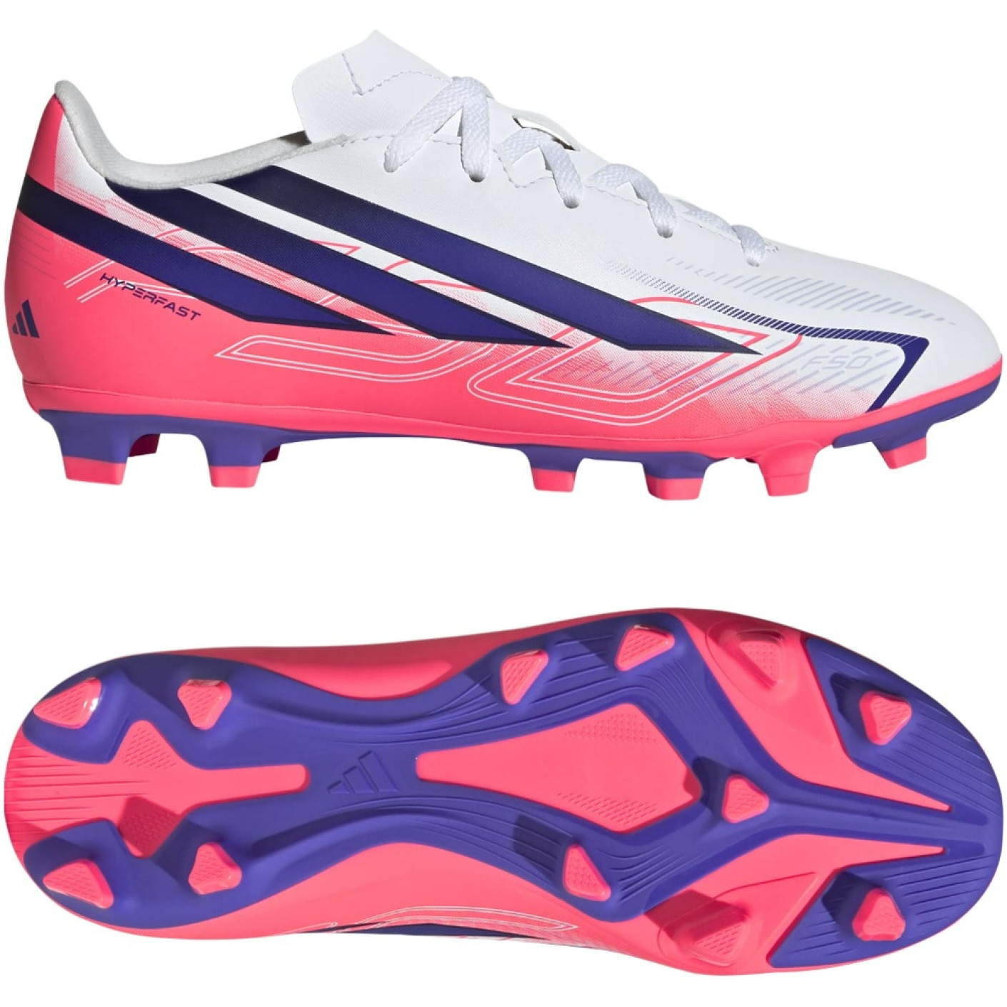 adidas F50 Hyperfast Club Gras / Kunstgras Voetbalschoenen (MG) Kids Wit Paars Roze