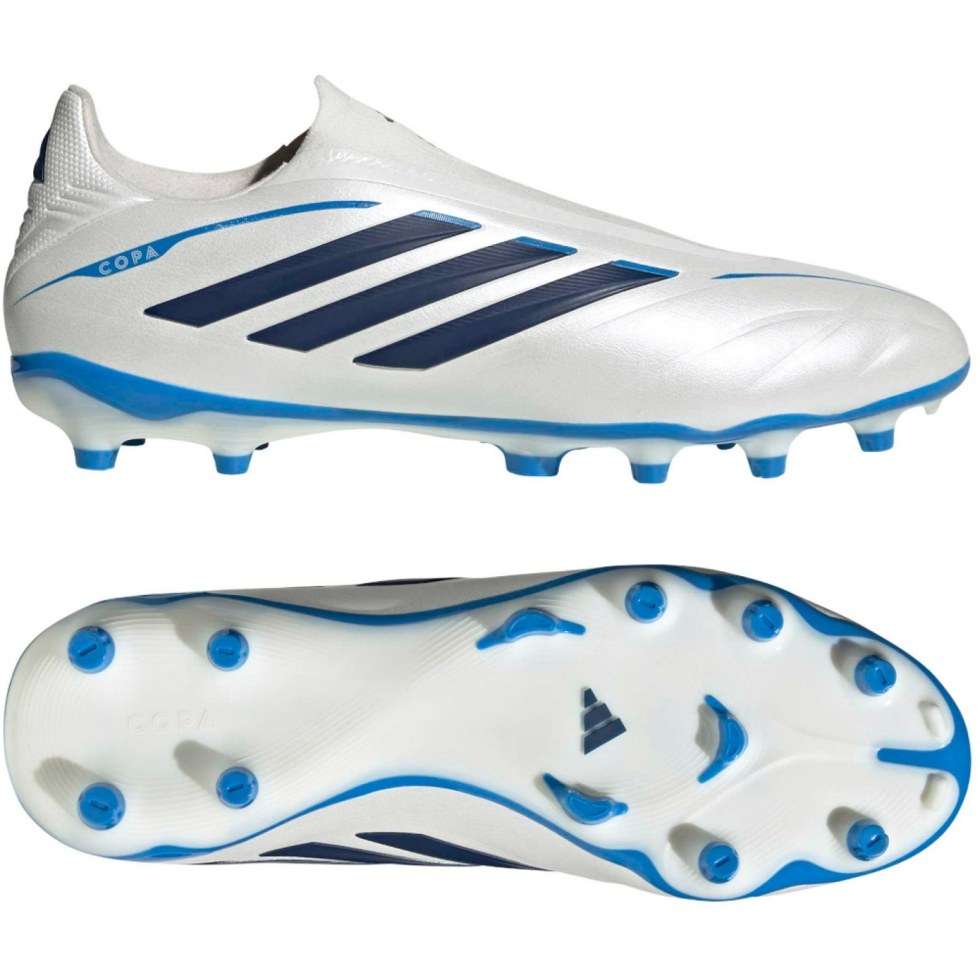 adidas Copa Pure IV League Sans Lacets Gazon Naturel Chaussures de Foot (FG) Blanc Bleu Bleu Foncé