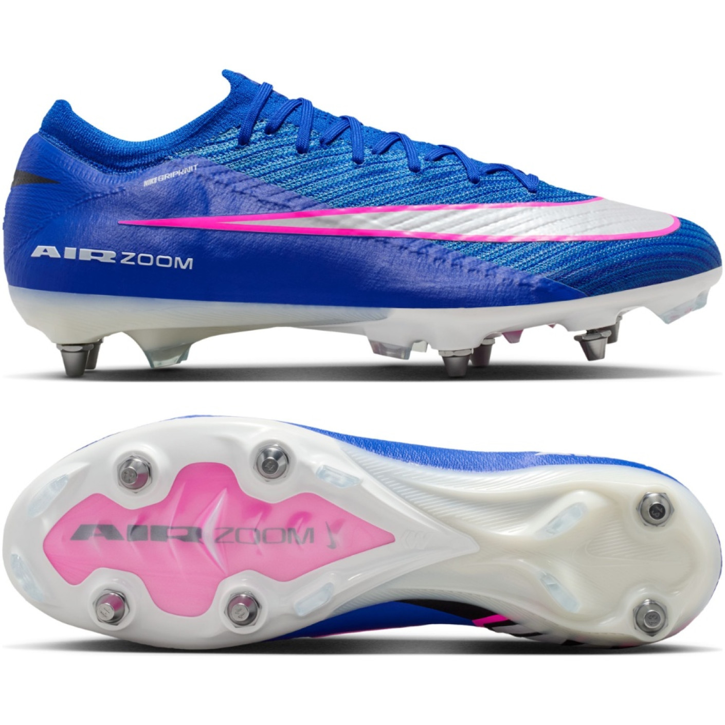 Nike Zoom Mercurial Vapor 16 Elite Crampons Vissés Chaussures de Foot (SG) Pro Player Bleu Blanc Rose Vif