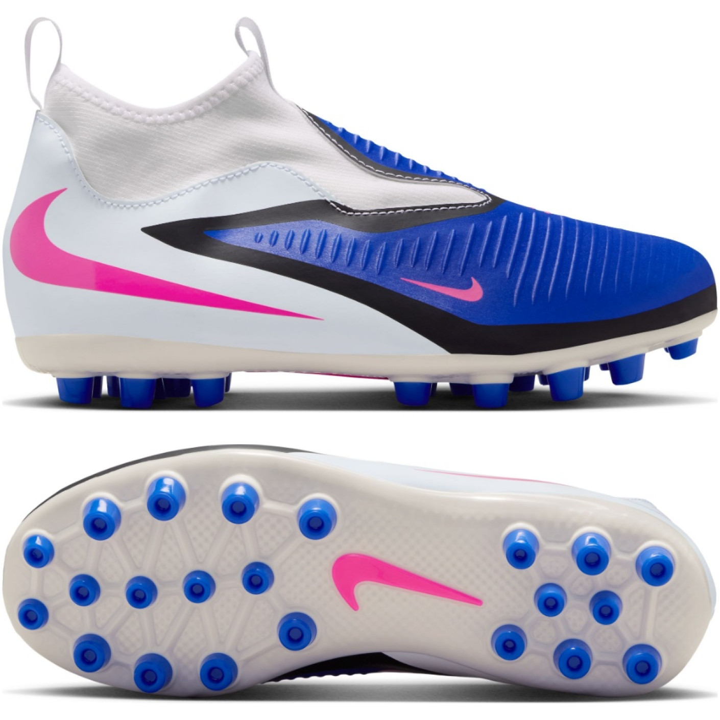 Nike Phantom 6 High Academy Gazon Naturel Artificiel Chaussures de Foot (MG) Enfants Bleu Blanc Rose Vif