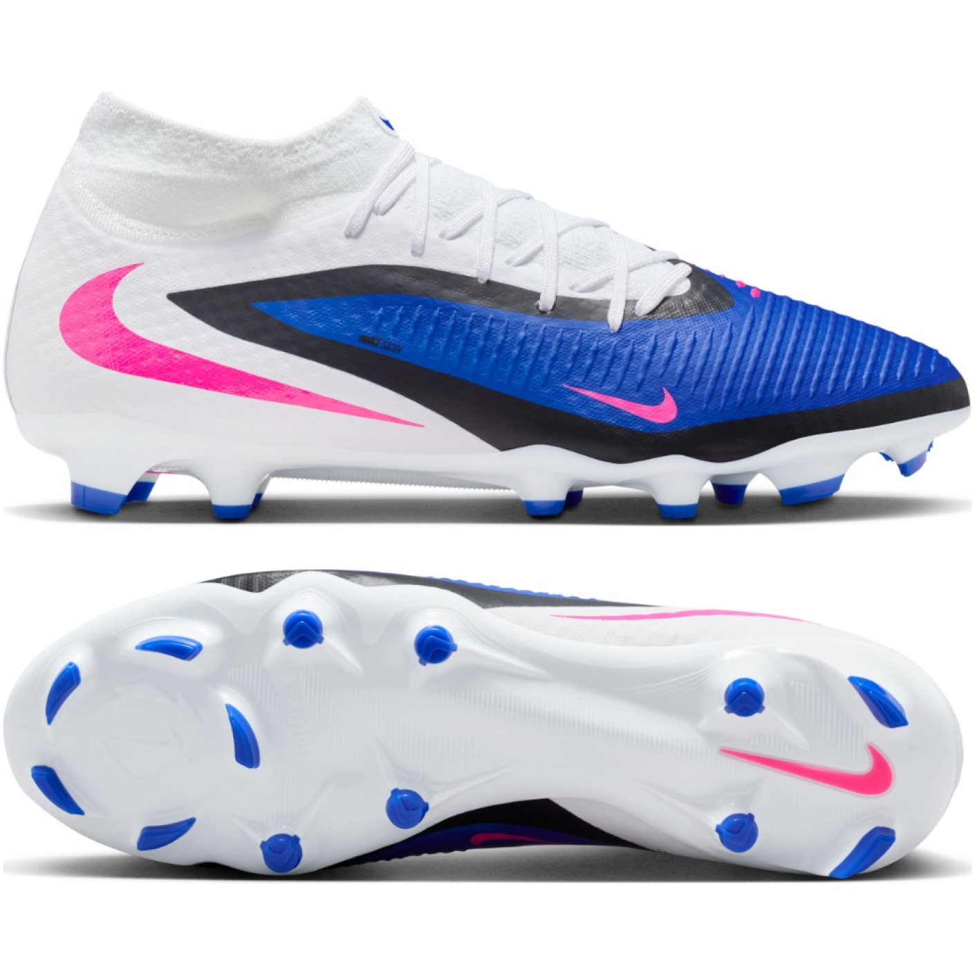Nike Phantom 6 High Academy Gazon Naturel Artificiel Chaussures de Foot (MG) Bleu Blanc Rose Vif