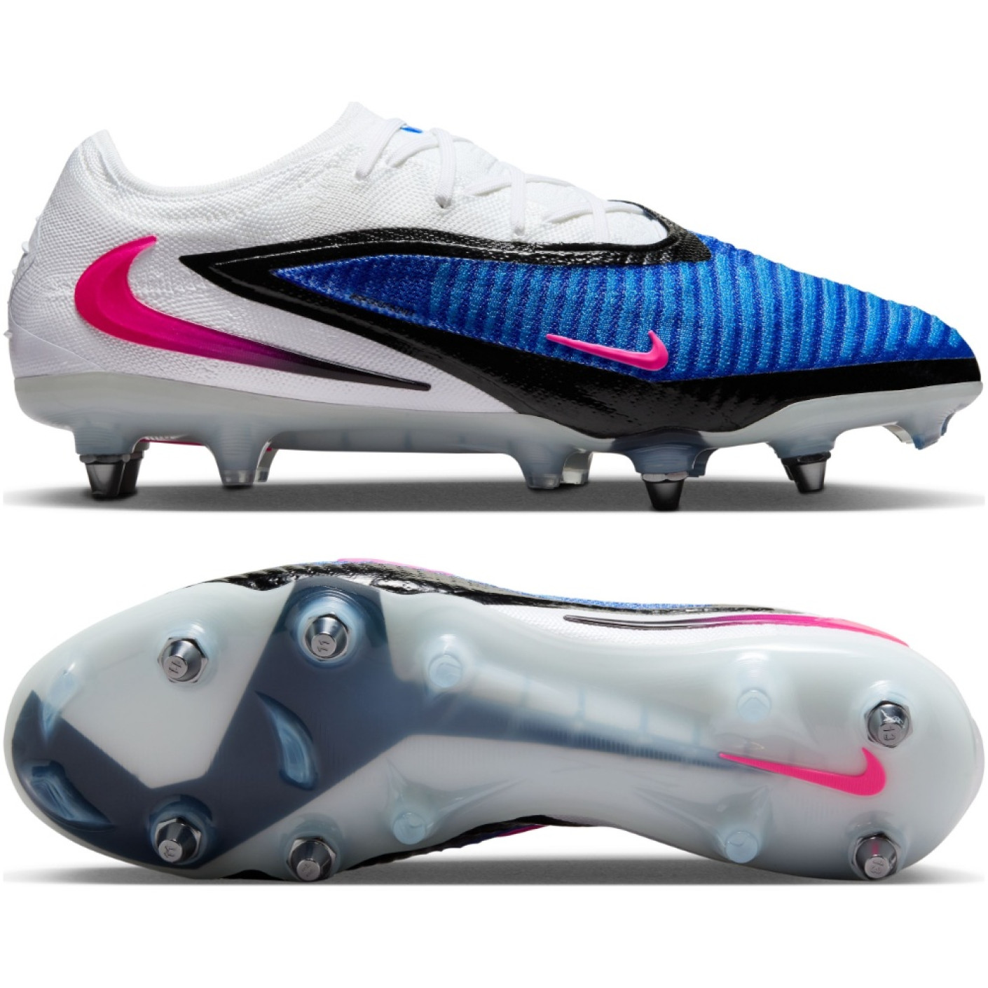 Nike Phantom 6 Low Elite Crampons Vissés Chaussures de Foot (SG) Pro Player Bleu Blanc Rose Vif