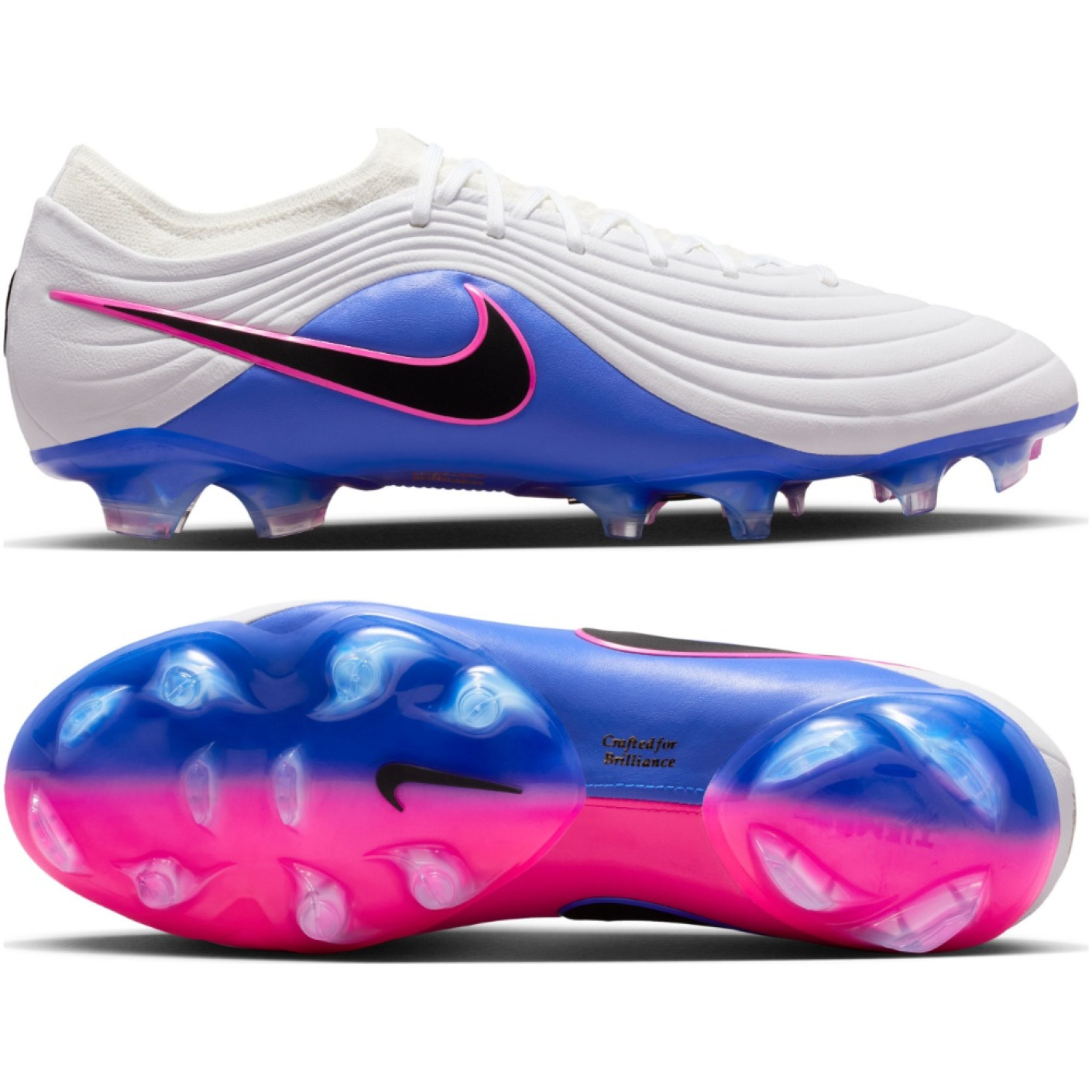 Nike Tiempo Maestro Elite Gazon Naturel Chaussures de Foot (FG) Blanc Bleu Rose Vif