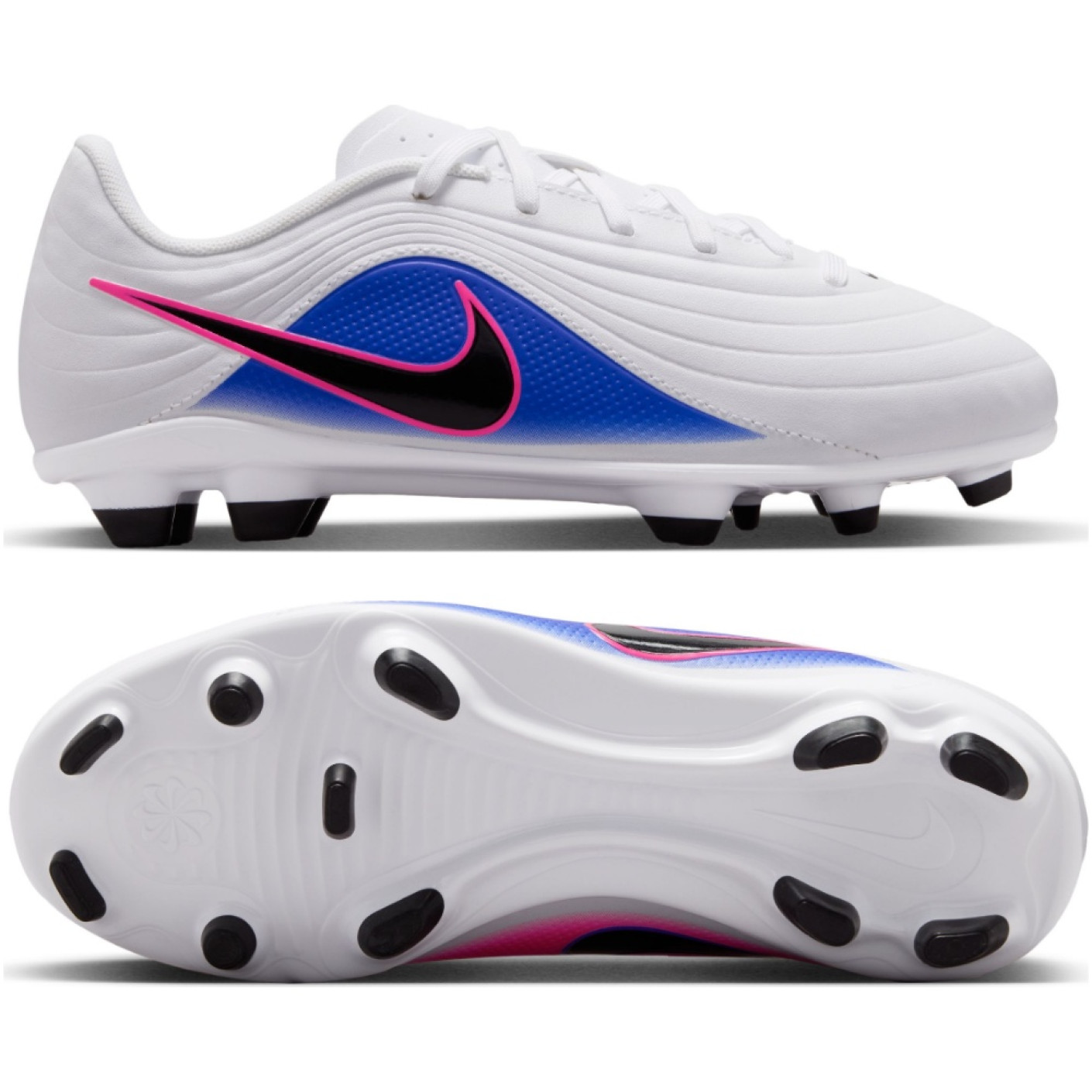 Nike Tiempo Maestro Club Gazon Naturel Artificiel Chaussures de Foot (MG) Enfants Blanc Bleu Rose Vif