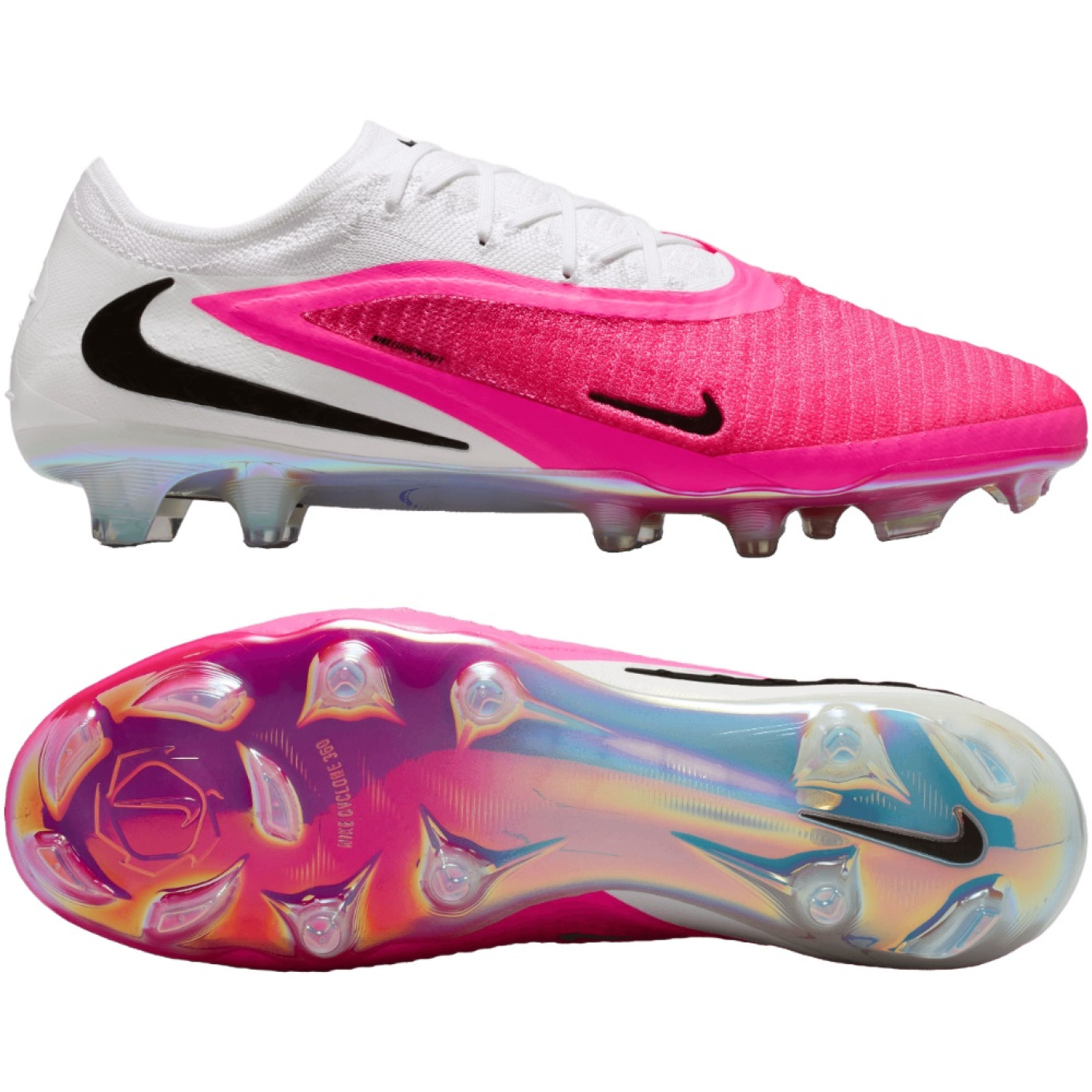 Nike Phantom 6 Low Elite Gazon Naturel Chaussures de Foot (FG) Blanc Rose Vif Noir
