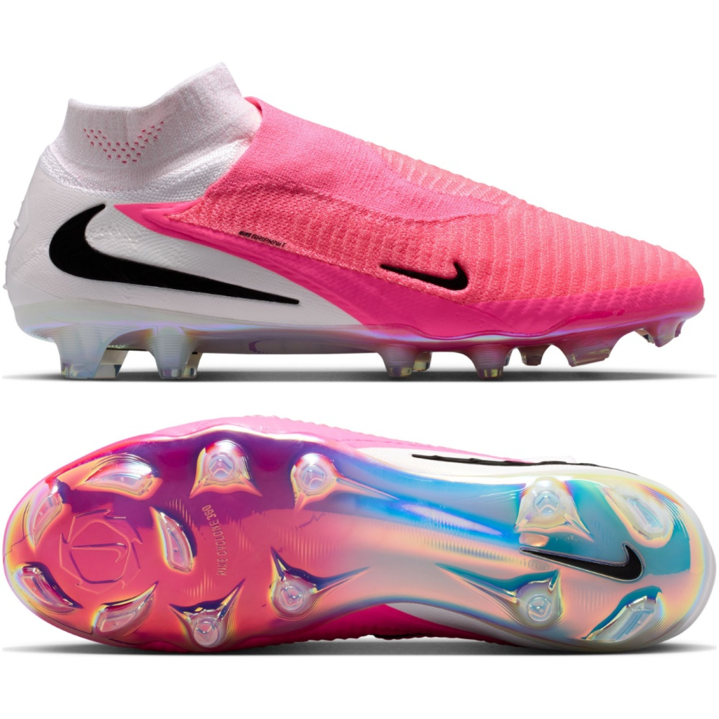 Nike Phantom 6 High Elite Gazon Naturel Chaussures de Foot (FG) Blanc Rose Vif Noir