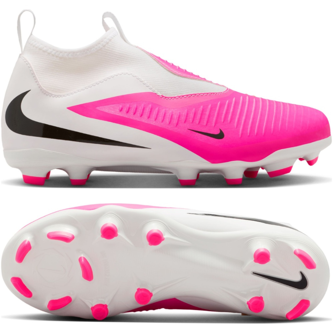Nike Phantom 6 High Academy Gras / Kunstgras Voetbalschoenen (MG) Kids Wit Felroze Zwart