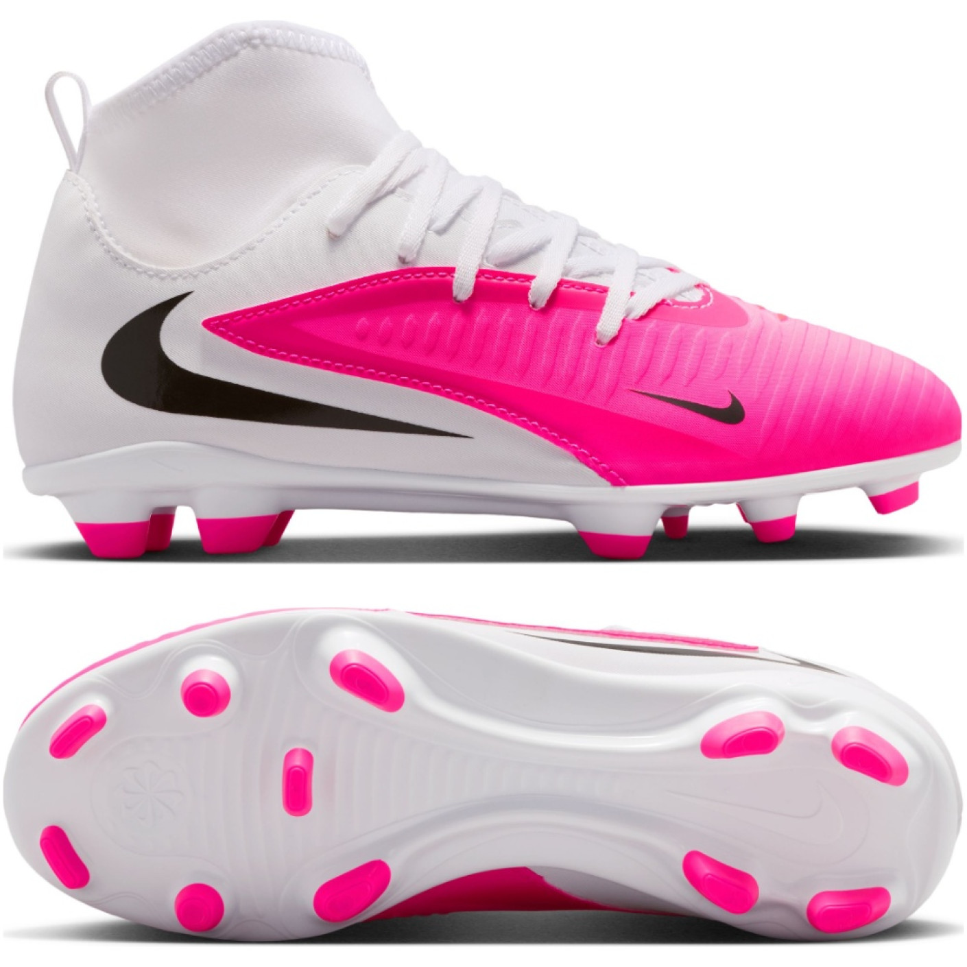 Nike Phantom 6 High Club Gazon Naturel Artificiel Chaussures de Foot (MG) Enfants Blanc Rose Vif Noir