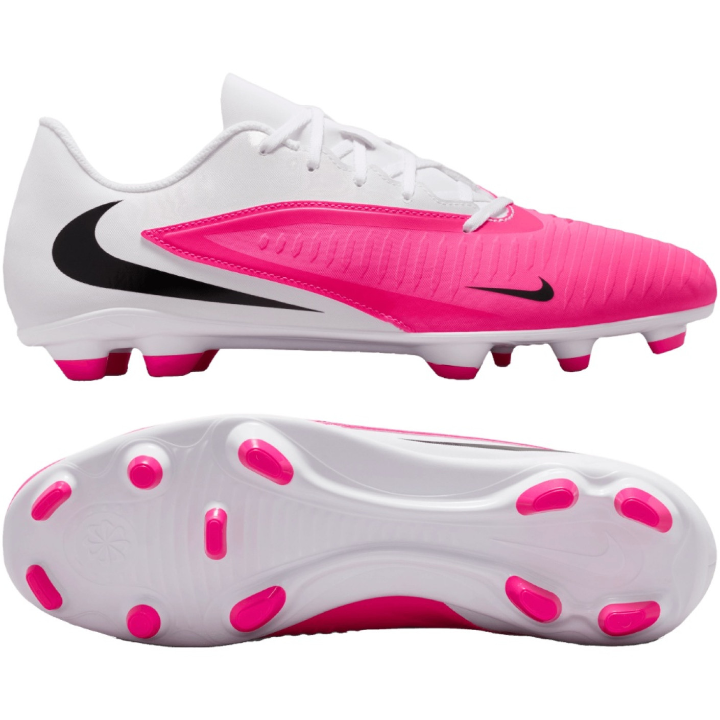 Nike Phantom 6 Low Club Gazon Naturel Artificiel Chaussures de Foot (MG) Blanc Rose Vif Noir