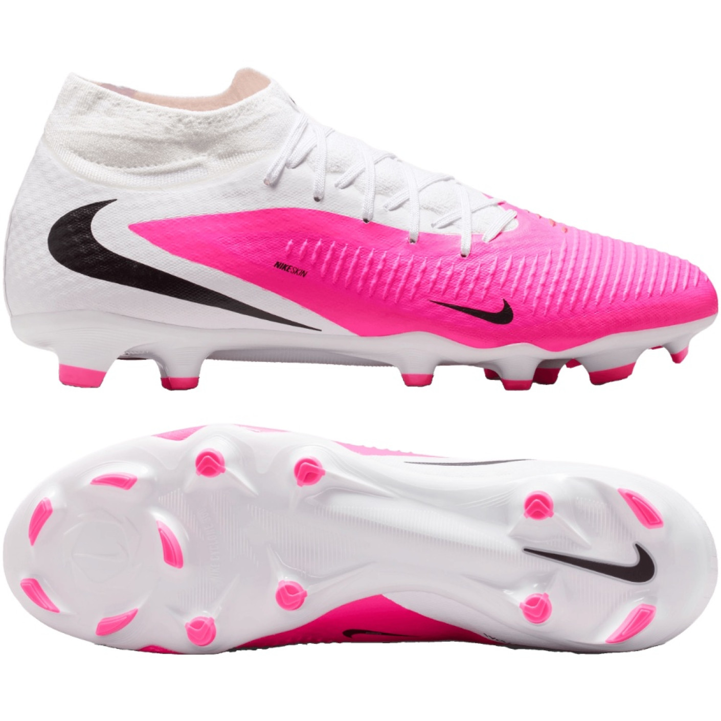 Nike Phantom 6 High Academy Gazon Naturel Artificiel Chaussures de Foot (MG) Blanc Rose Vif Noir