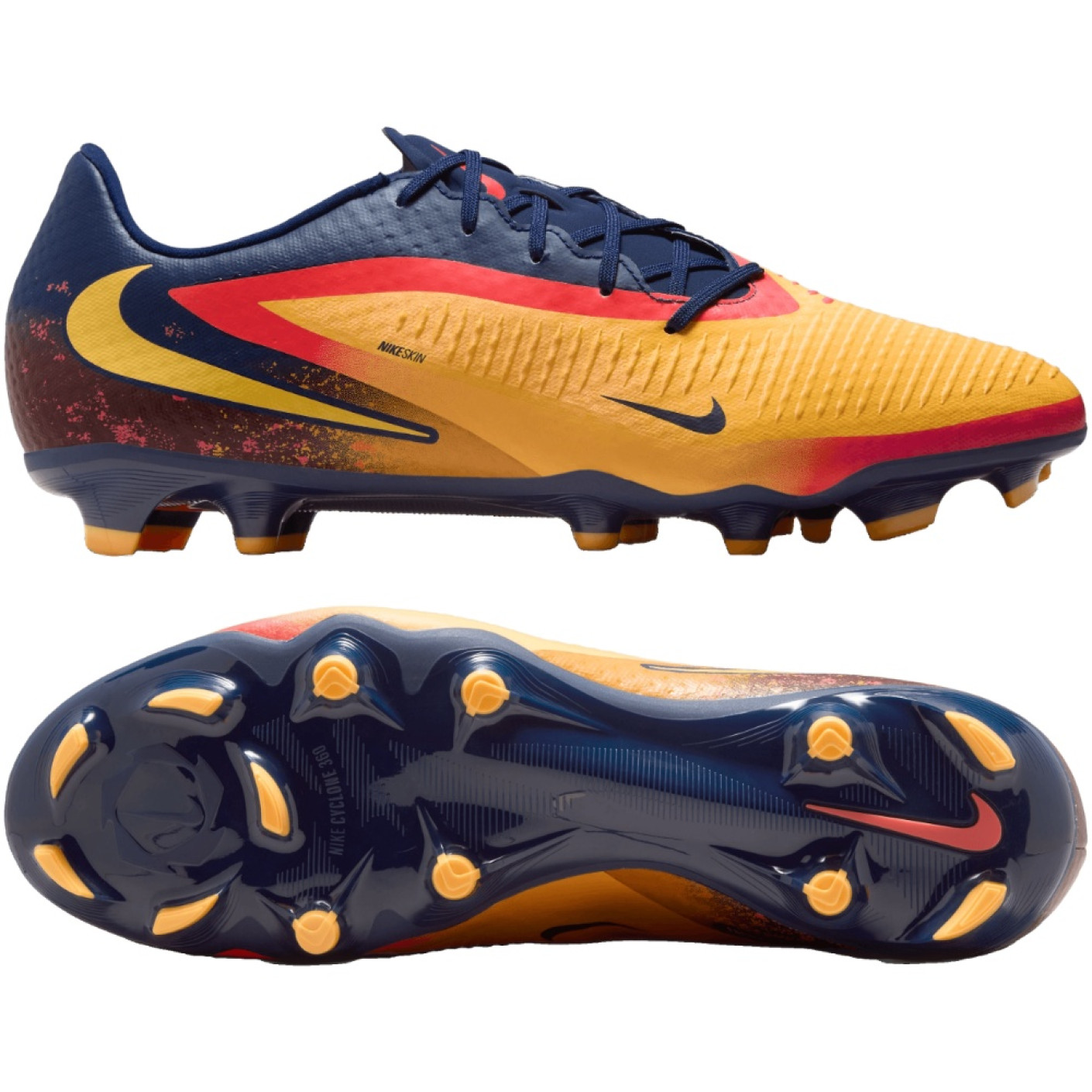 Nike Phantom 6 Low Haaland Academy Gras / Kunstgras Voetbalschoenen (MG) Donkerblauw Oranje Geel Rood