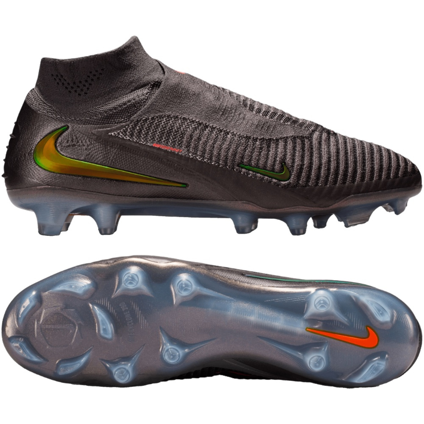 Nike Phantom 6 High LV8 Elite Gazon Naturel Chaussures de Foot (FG) Gris Foncé Orange Multicolore