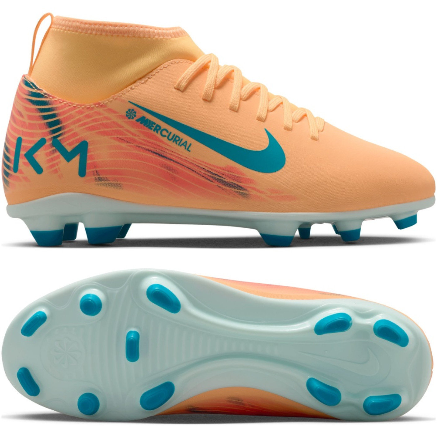 Nike Mercurial Superfly 10 Mbappé Club Gras / Kunstgras Voetbalschoenen (MG) Kids Lichtoranje Turquoise