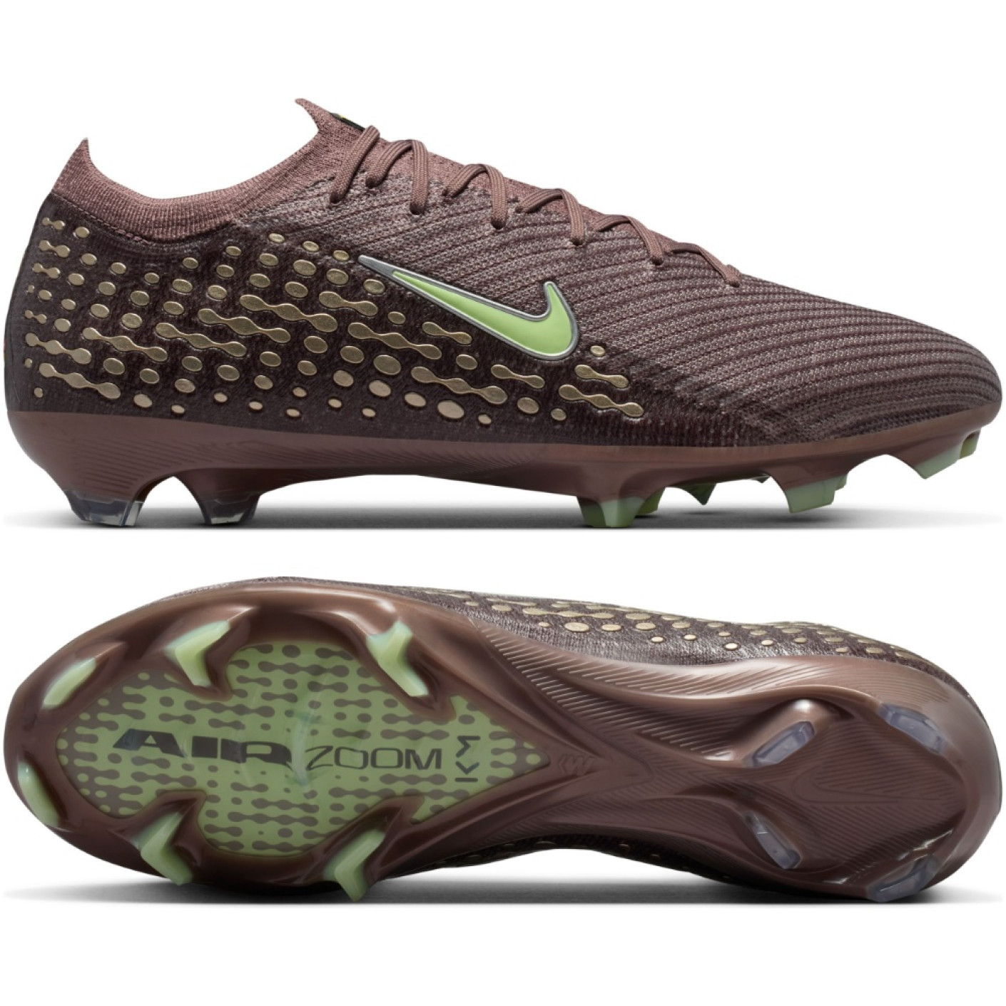 Nike Zoom Mercurial Vapor 16 Mbappé Elite Gras Voetbalschoenen (FG) Bruin Neongeel Zilver