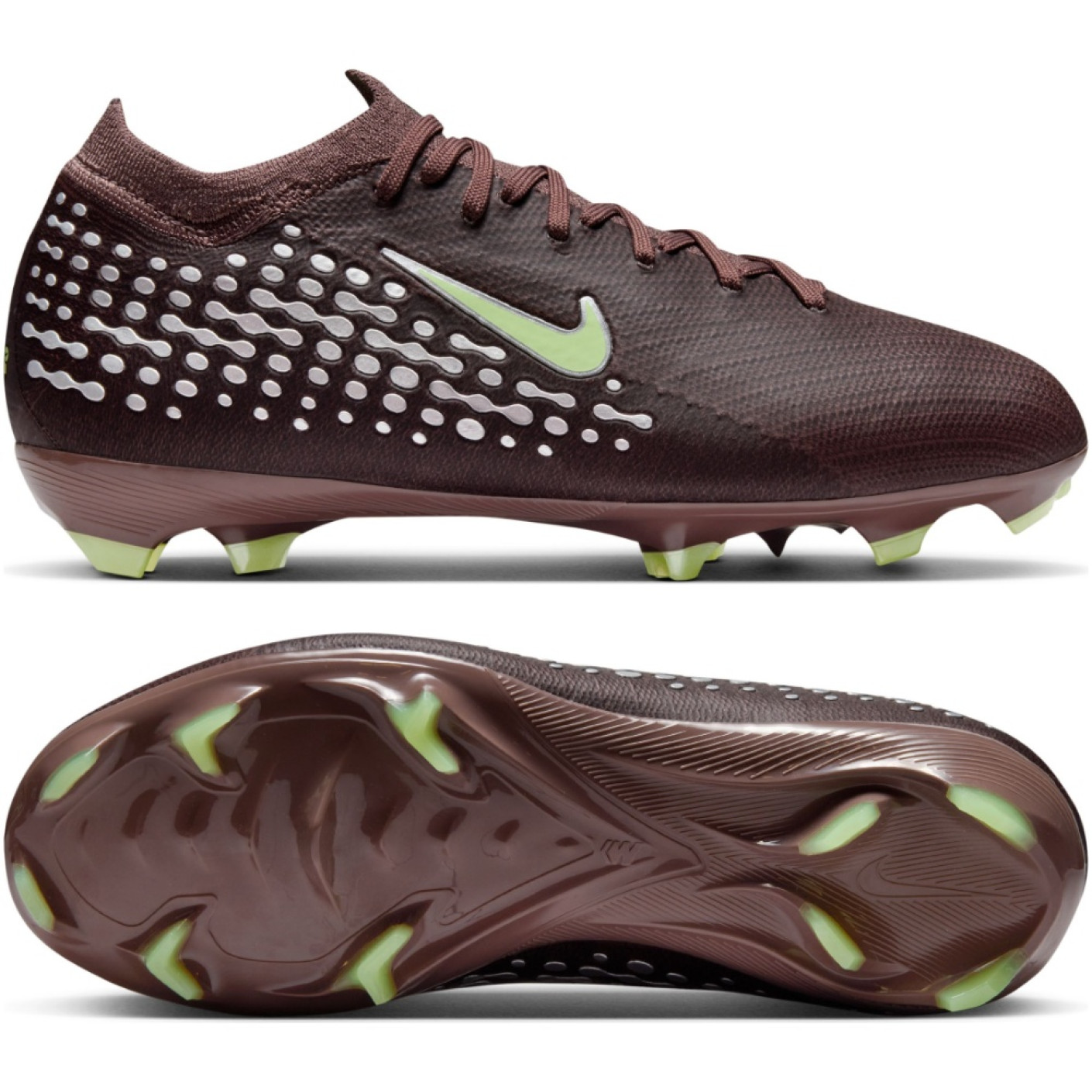 Nike Zoom Mercurial Vapor 16 Mbappé Pro Gras Voetbalschoenen (FG) Kids Bruin Neongeel Zilver