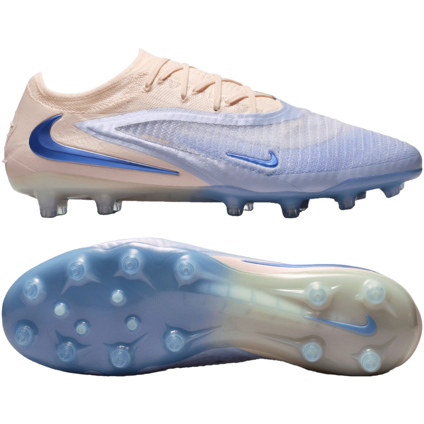 Nike Phantom 6 Low LV8 Elite Gazon Artificiel Chaussures de Foot (AG) Blanc Cassé Bleu Clair Bleu