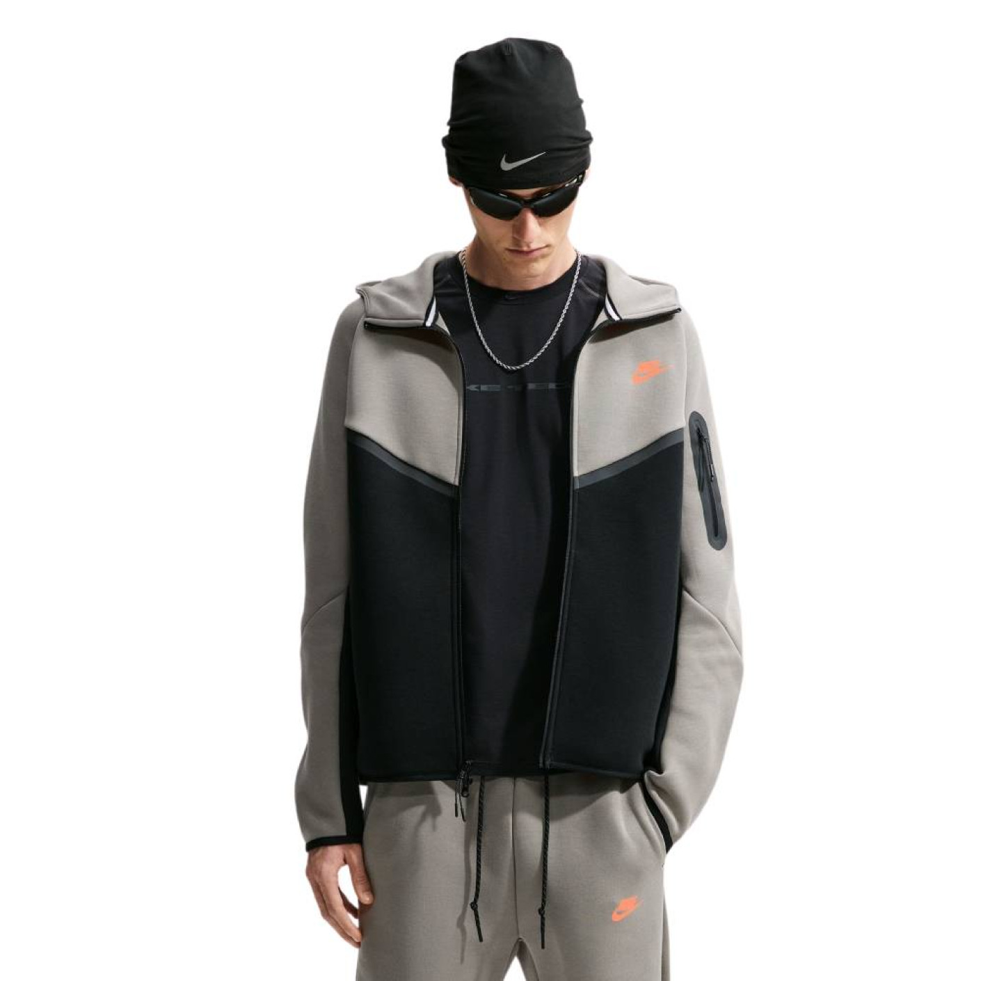 Gilet de sport Nike Tech Fleece gris foncé noir orange