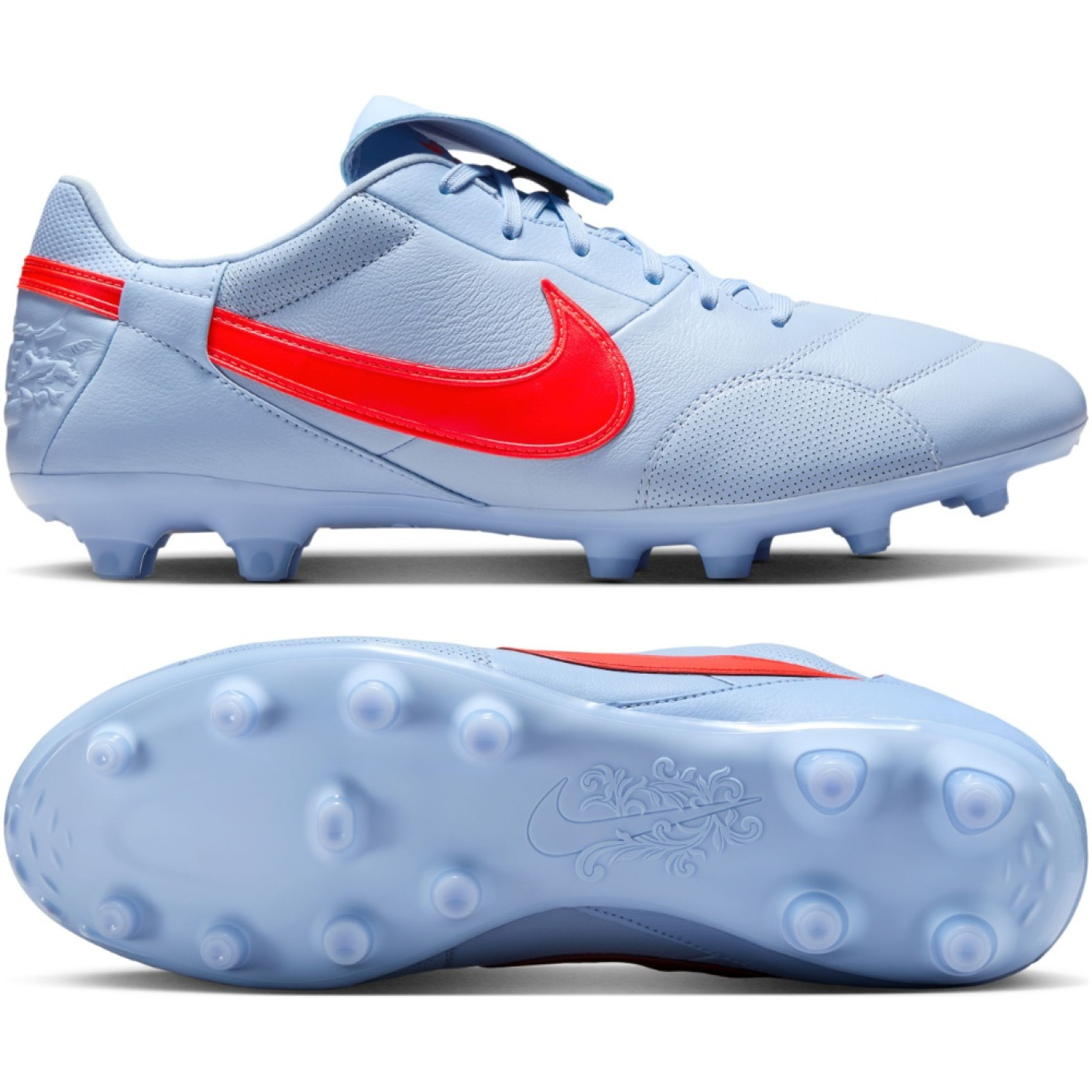 Nike Premier III Gazon Naturel Chaussures de Foot (FG) Bleu Clair Rouge Vif