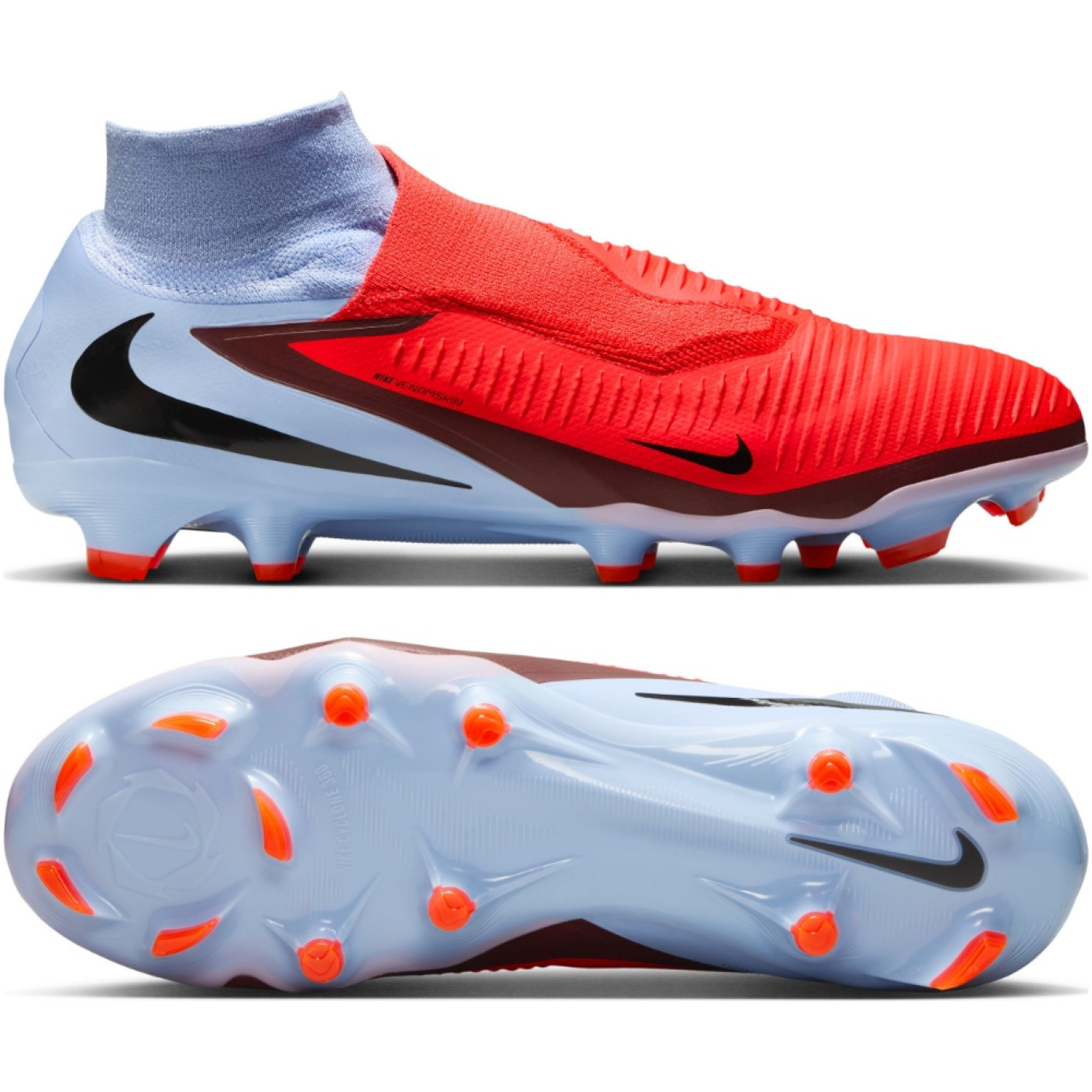 Nike Phantom 6 High Pro Gazon Naturel Chaussures de Foot (FG) Bleu Clair Rouge Vif Noir