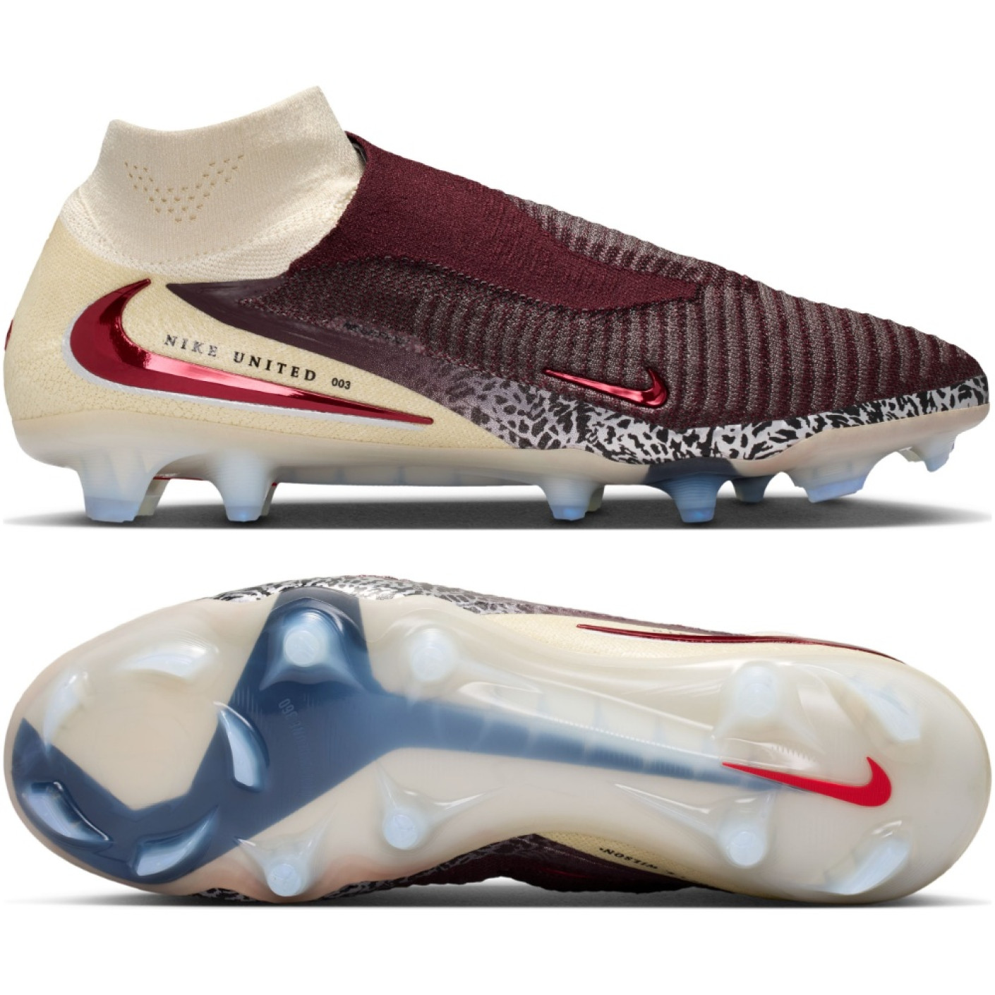 Nike Phantom 6 High Elite Gras Voetbalschoenen (FG) Gebroken Wit Bordeauxrood Rood