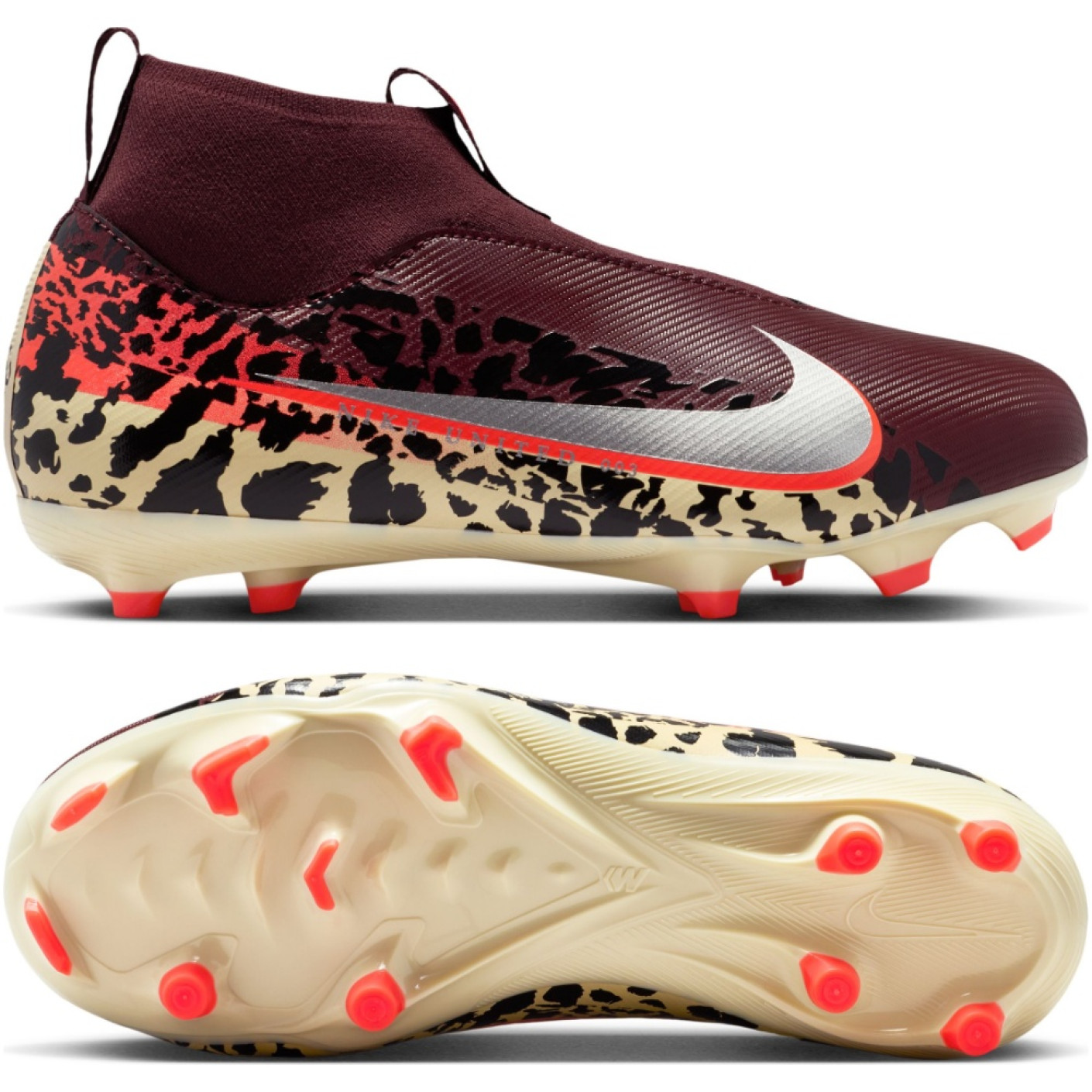 Nike Zoom Mercurial Superfly 10 Academy Gras / Kunstgras Voetbalschoenen (MG) Kids Bordeauxrood Zilver Oranje