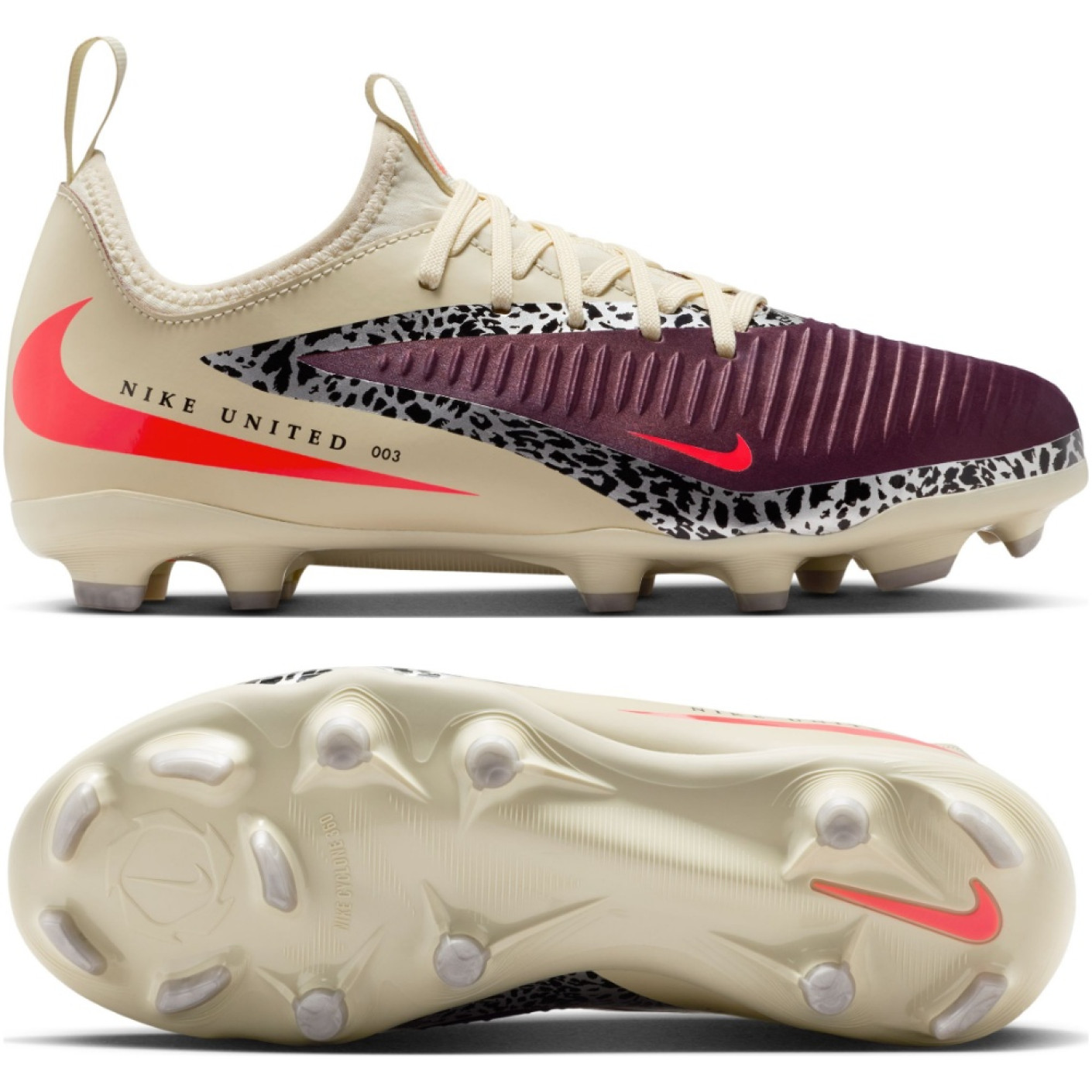 Nike Phantom 6 Low Academy Gazon Naturel Artificiel Chaussures de Foot (MG) Enfants Blanc Cassé Bordeaux Rouge
